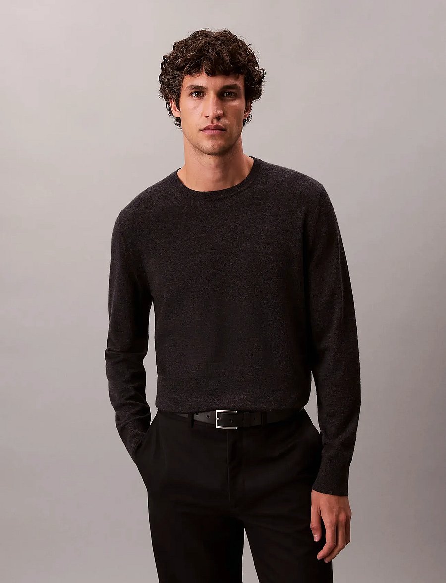 Calvin Klein - LS 100% MERINO CREW 14GG - pulls col rond - gunmetal htr - 0
