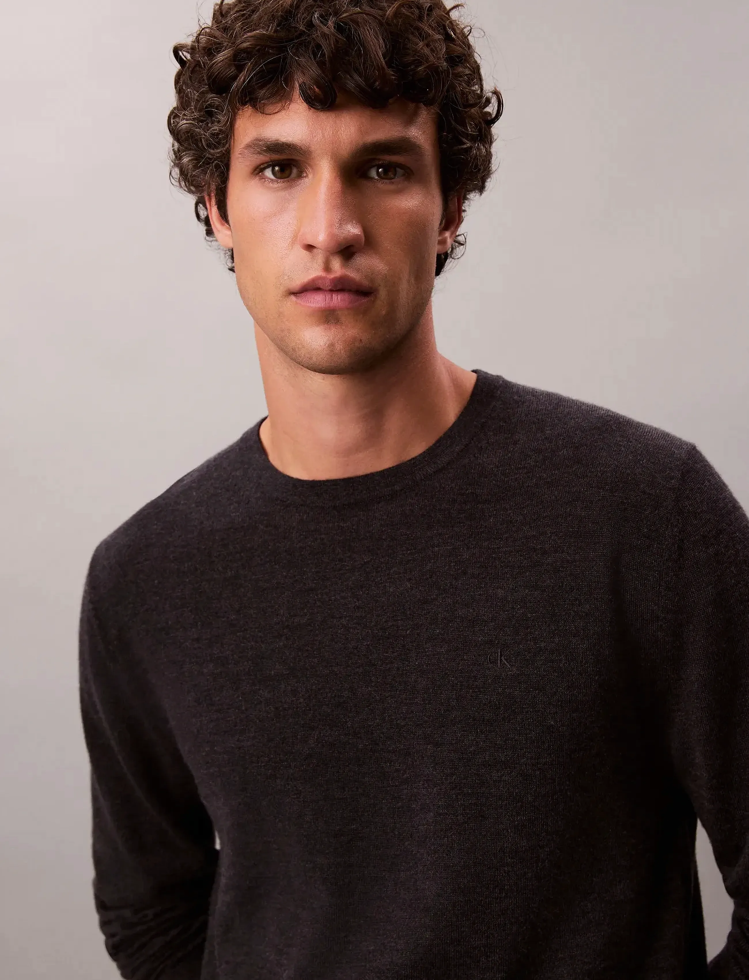 Calvin Klein - LS 100% MERINO CREW 14GG - pulls col rond - gunmetal htr - 3