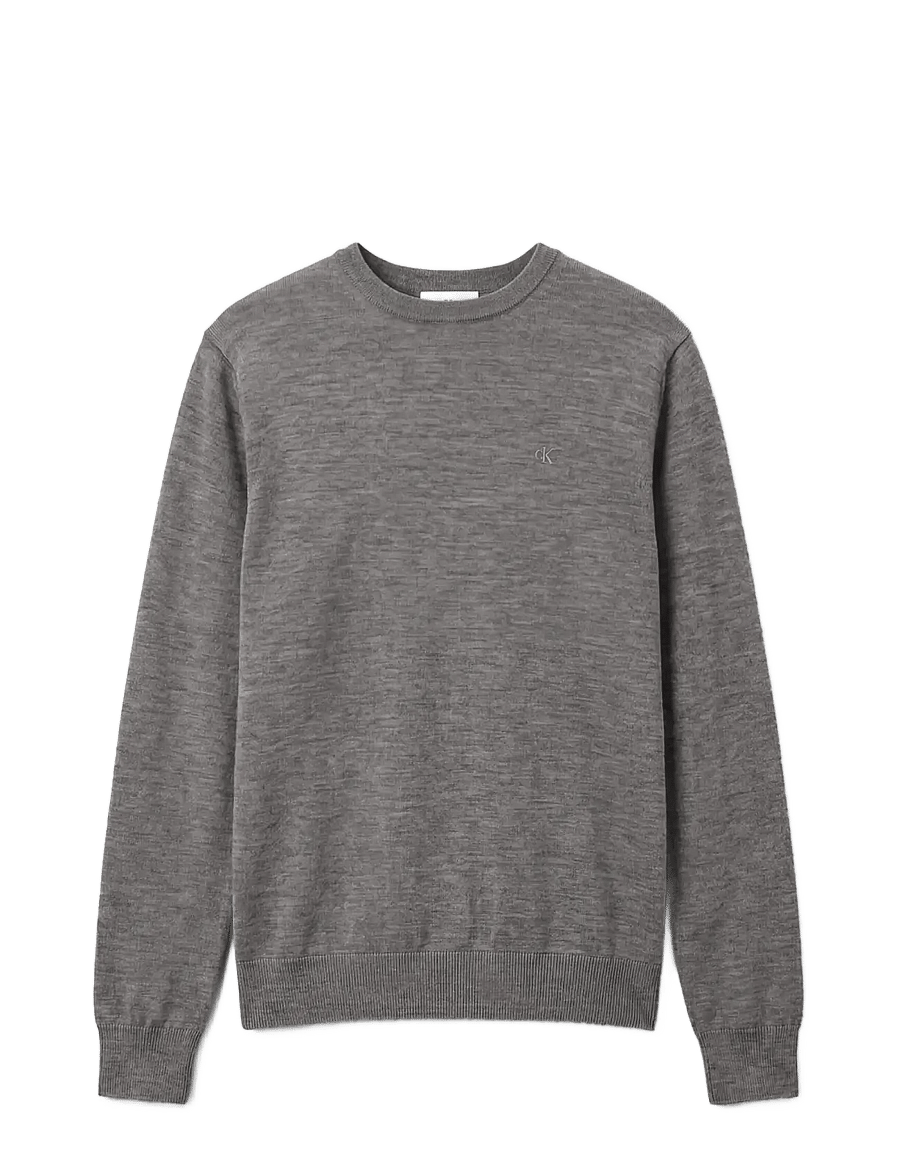 Calvin Klein - LS 100% MERINO CREW 14GG - rundhals - med grey htr - 1
