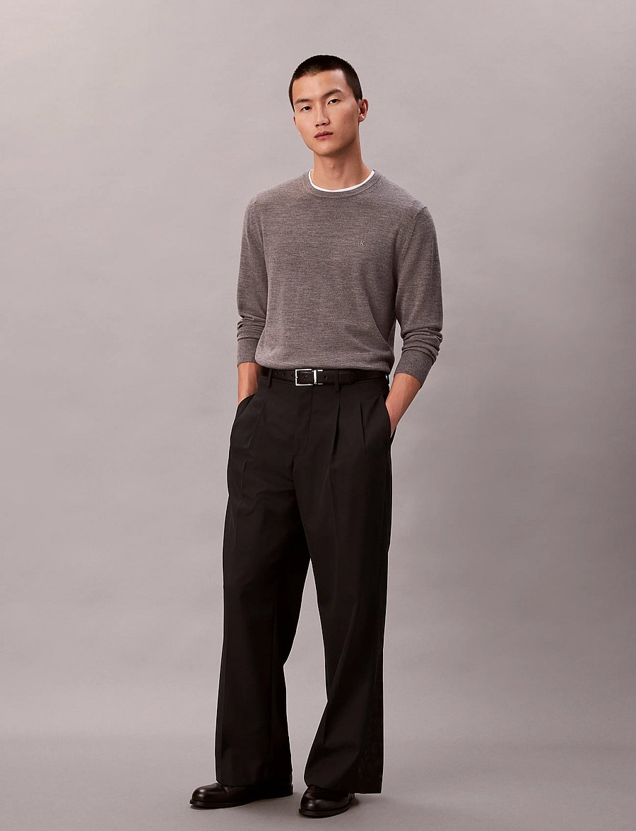 Calvin Klein - LS 100% MERINO CREW 14GG - rundhals - med grey htr - 0