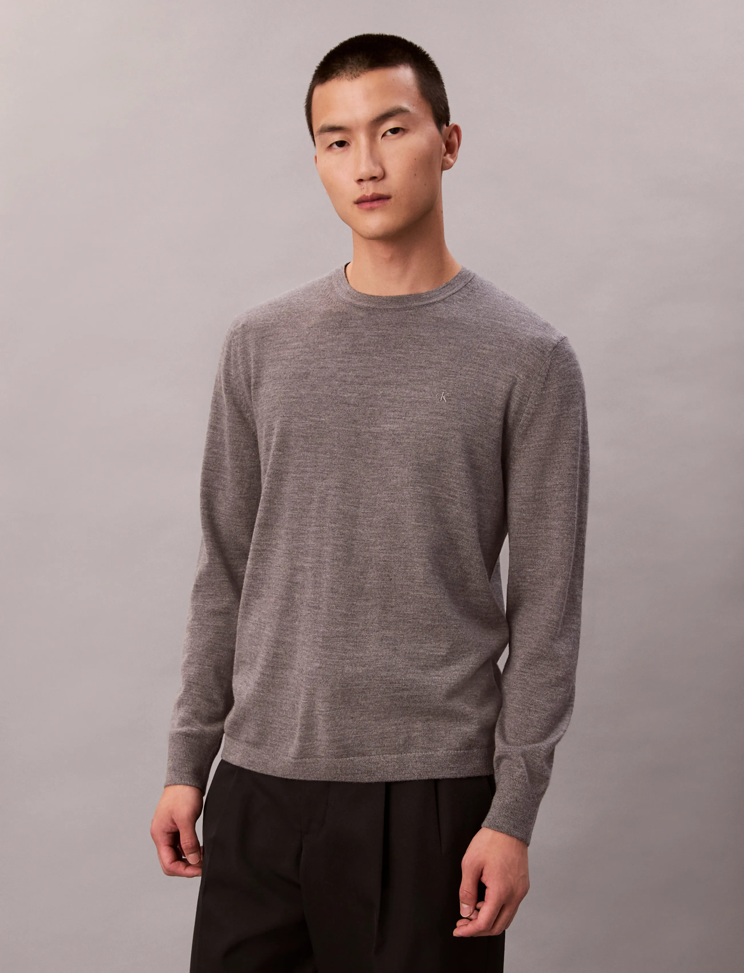 Calvin Klein - LS 100% MERINO CREW 14GG - rundhals - med grey htr - 3
