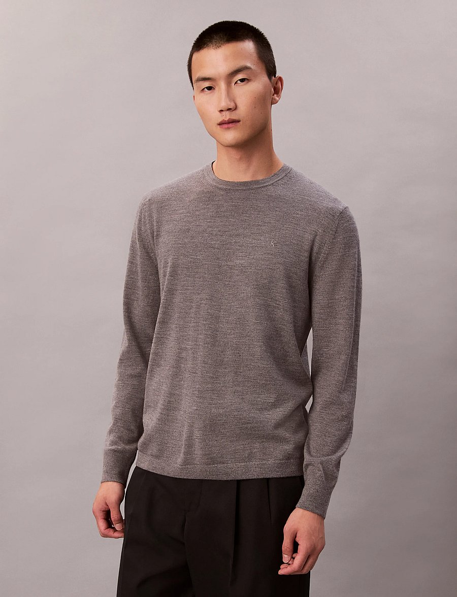 Calvin Klein - LS 100% MERINO CREW 14GG - rundhals - med grey htr - 3