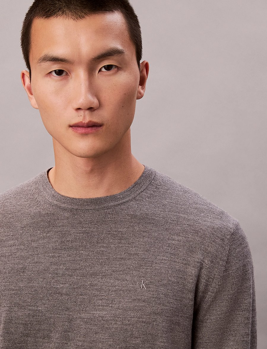 Calvin Klein - LS 100% MERINO CREW 14GG - rundhals - med grey htr - 4