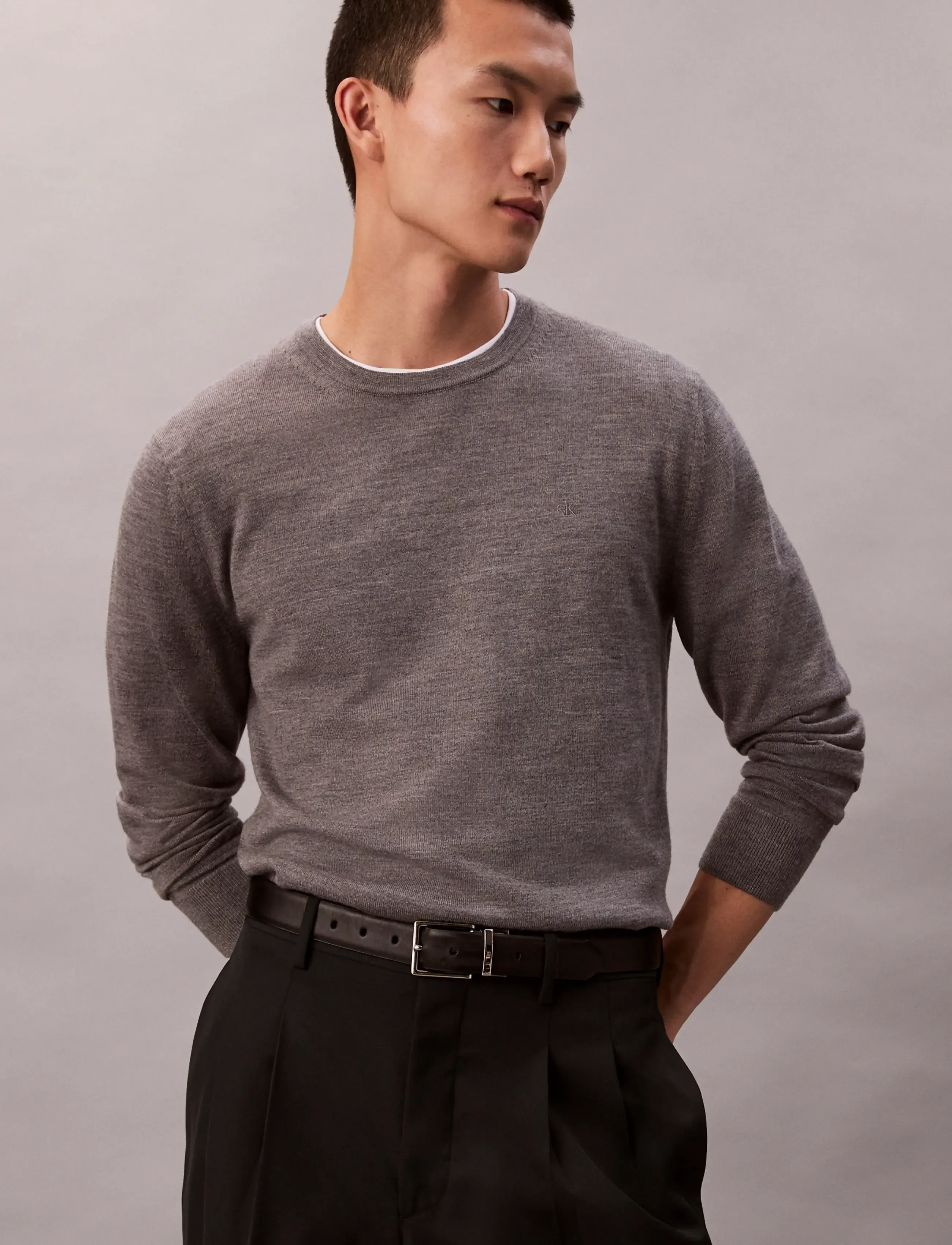Calvin Klein - LS 100% MERINO CREW 14GG - rundhals - med grey htr - 5