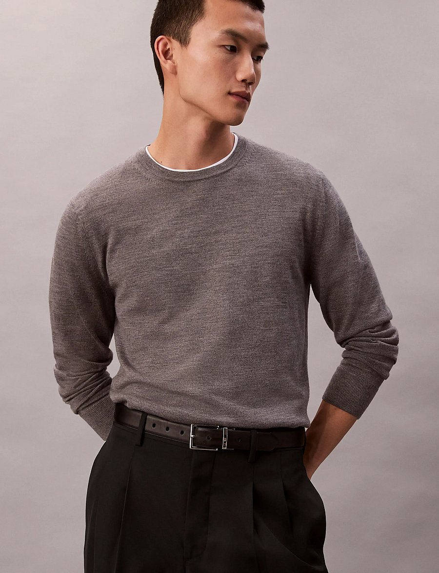 Calvin Klein - LS 100% MERINO CREW 14GG - rundhals - med grey htr - 5