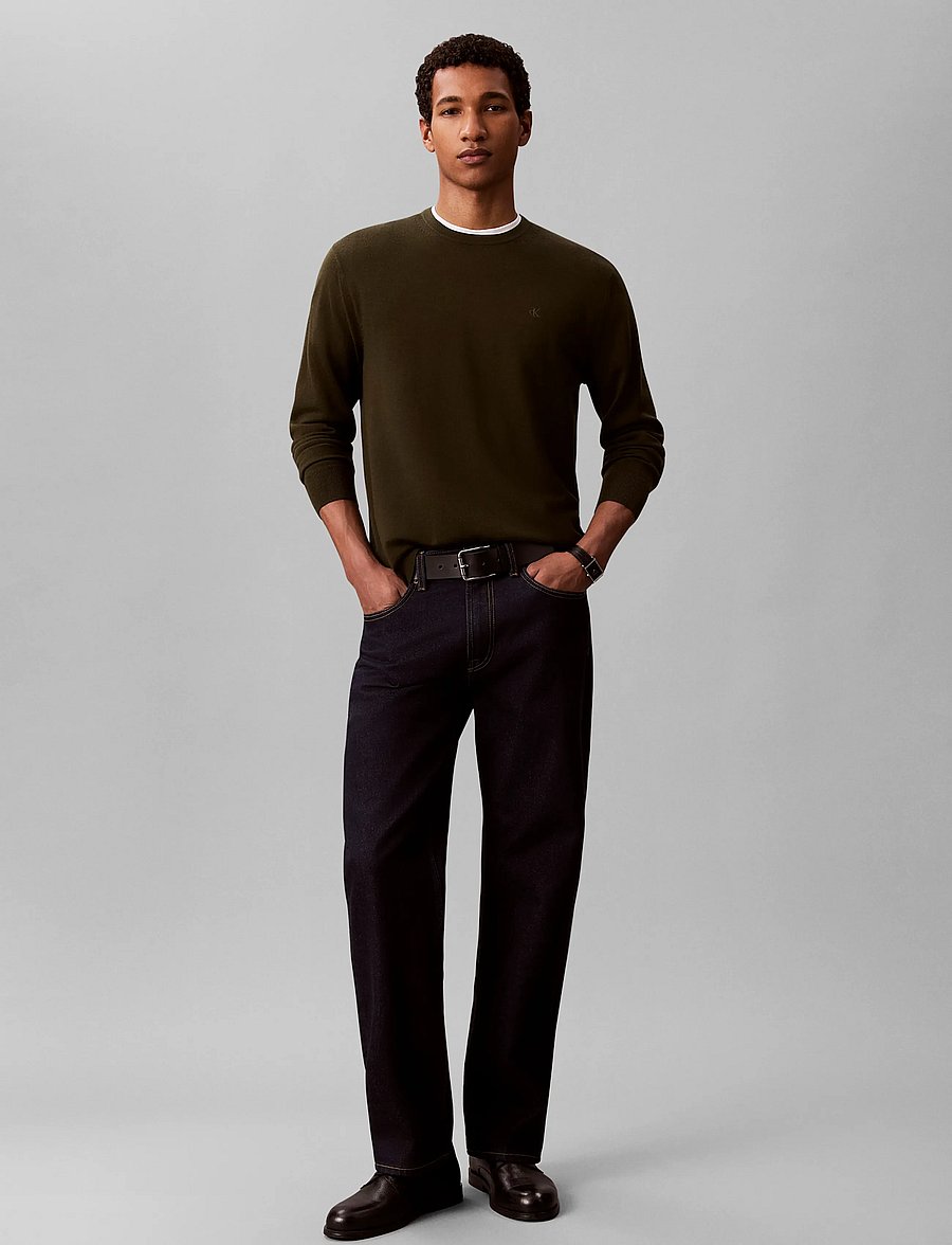 Calvin Klein - LS 100% MERINO CREW 14GG - rundhals - olive night - 0