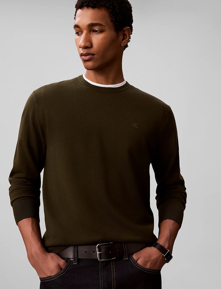 Calvin Klein - LS 100% MERINO CREW 14GG - rundhals - olive night - 3