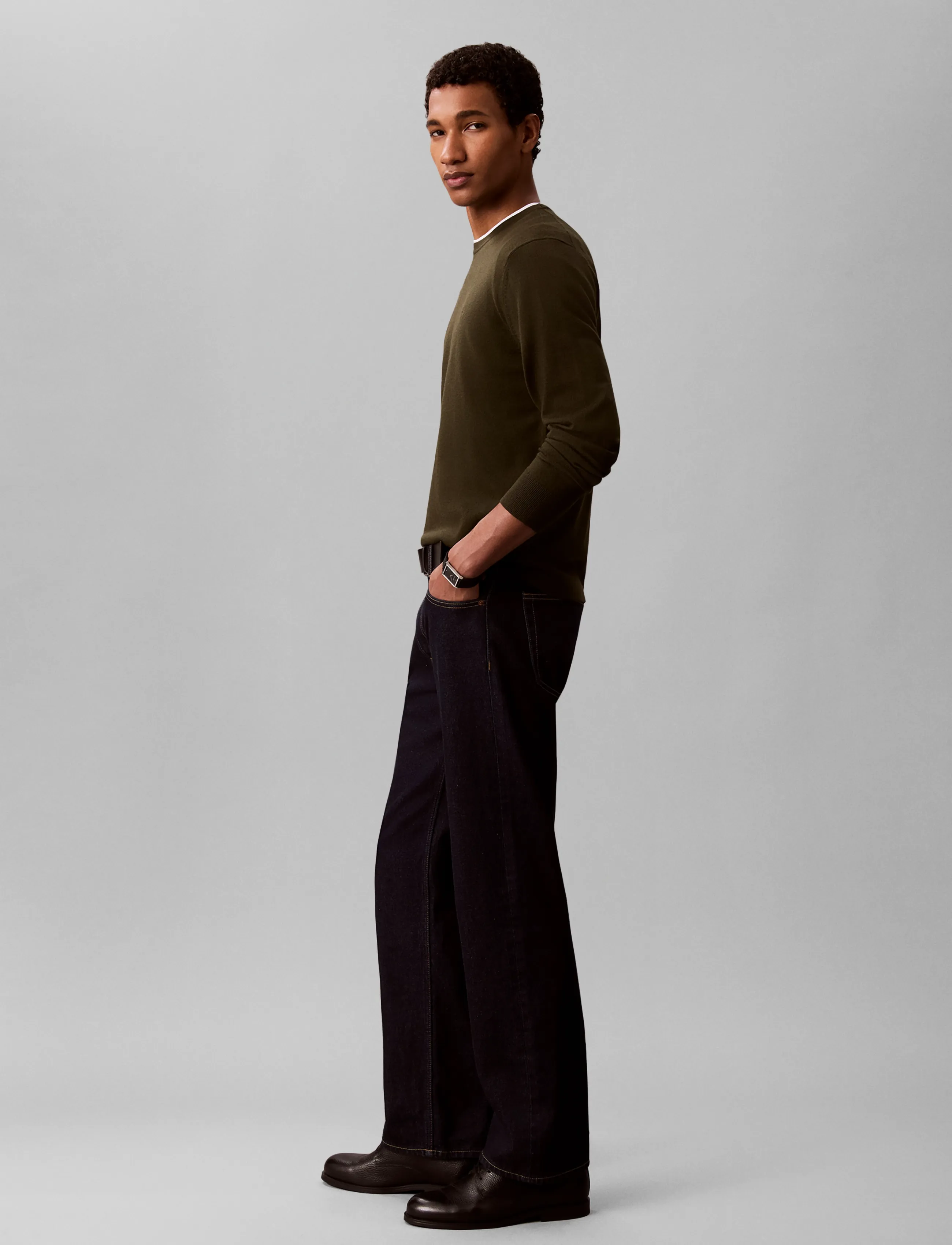 Calvin Klein - LS 100% MERINO CREW 14GG - rundhals - olive night - 5