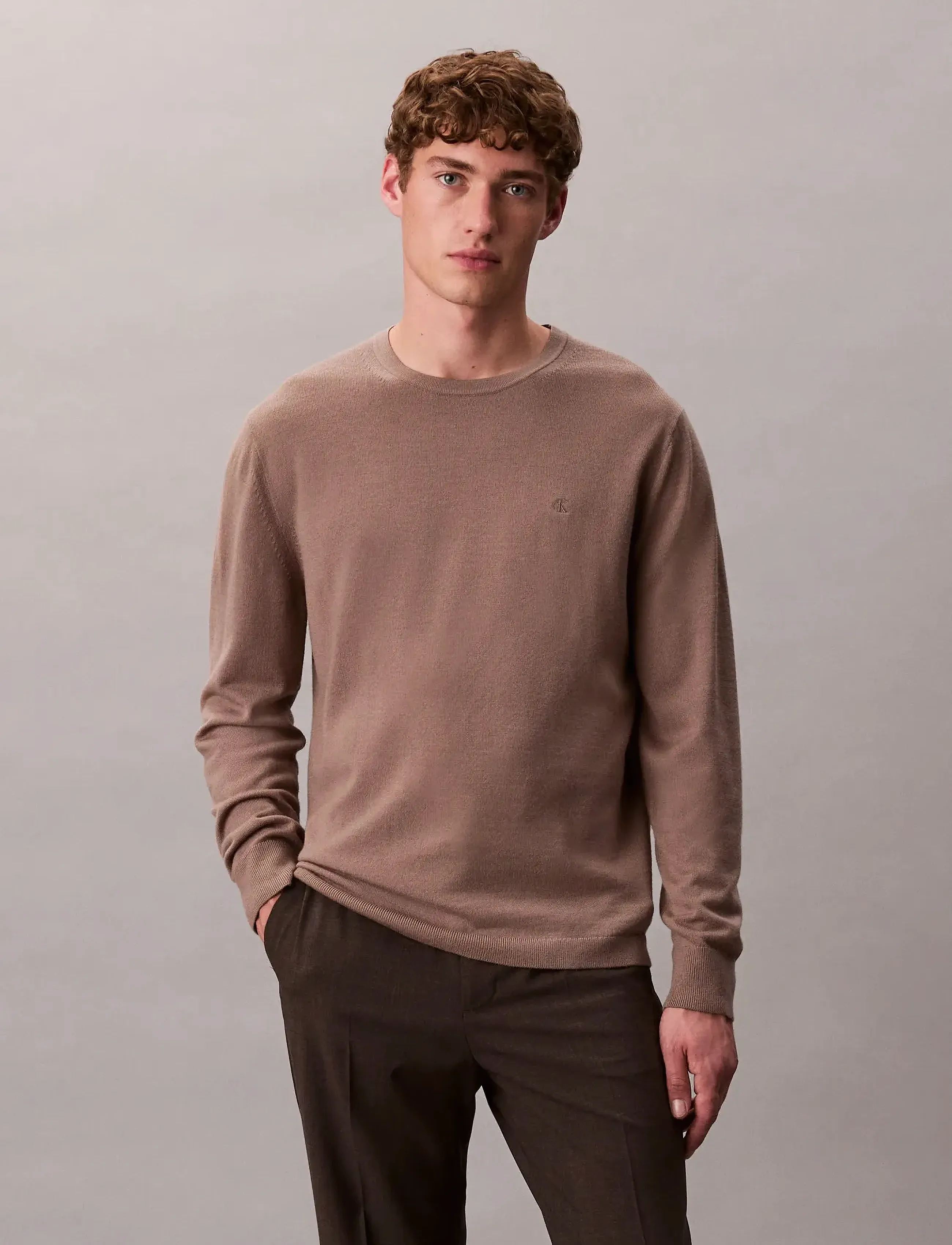 Calvin Klein - LS 100% MERINO CREW 14GG - Ümmarguse kaelusega kudumid - taupe tone - 3