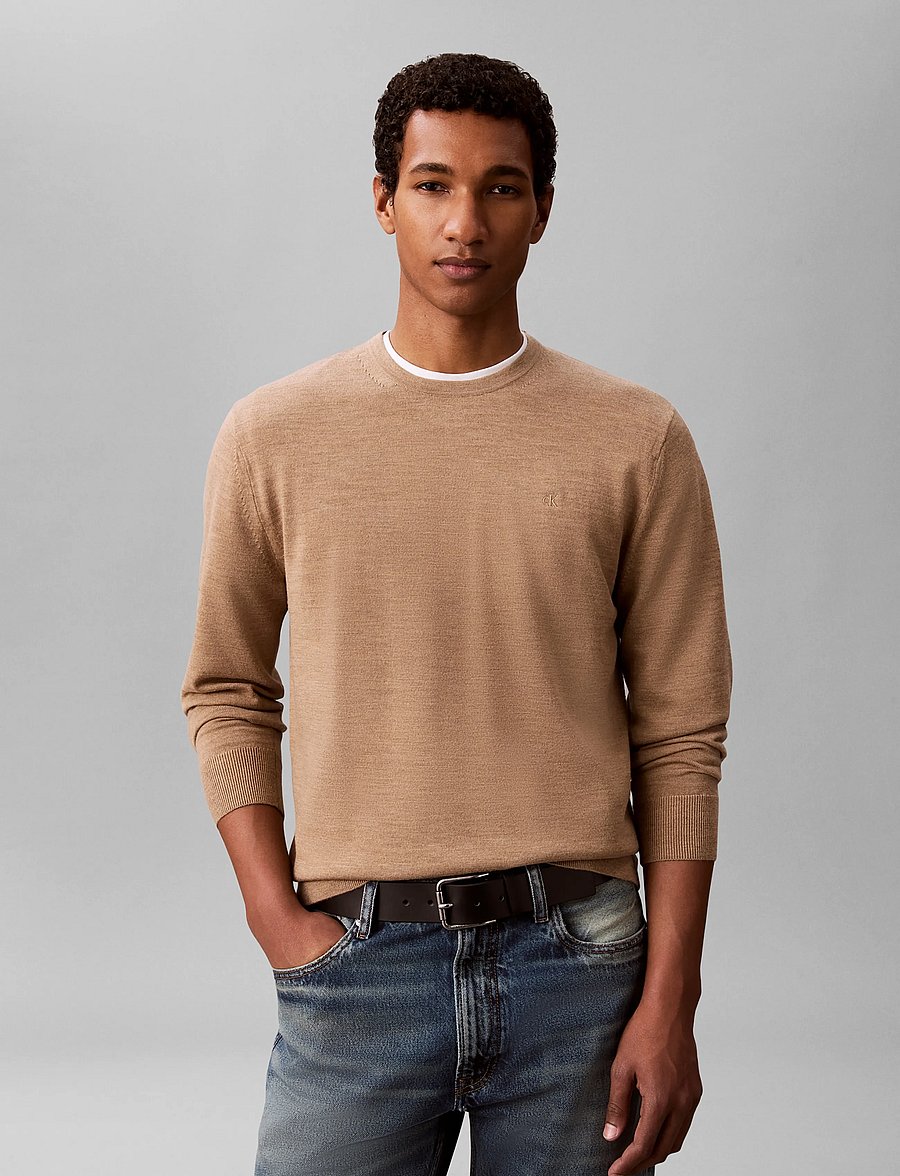 Calvin Klein - LS 100% MERINO CREW 14GG - rundhals - tigers eye htr - 0