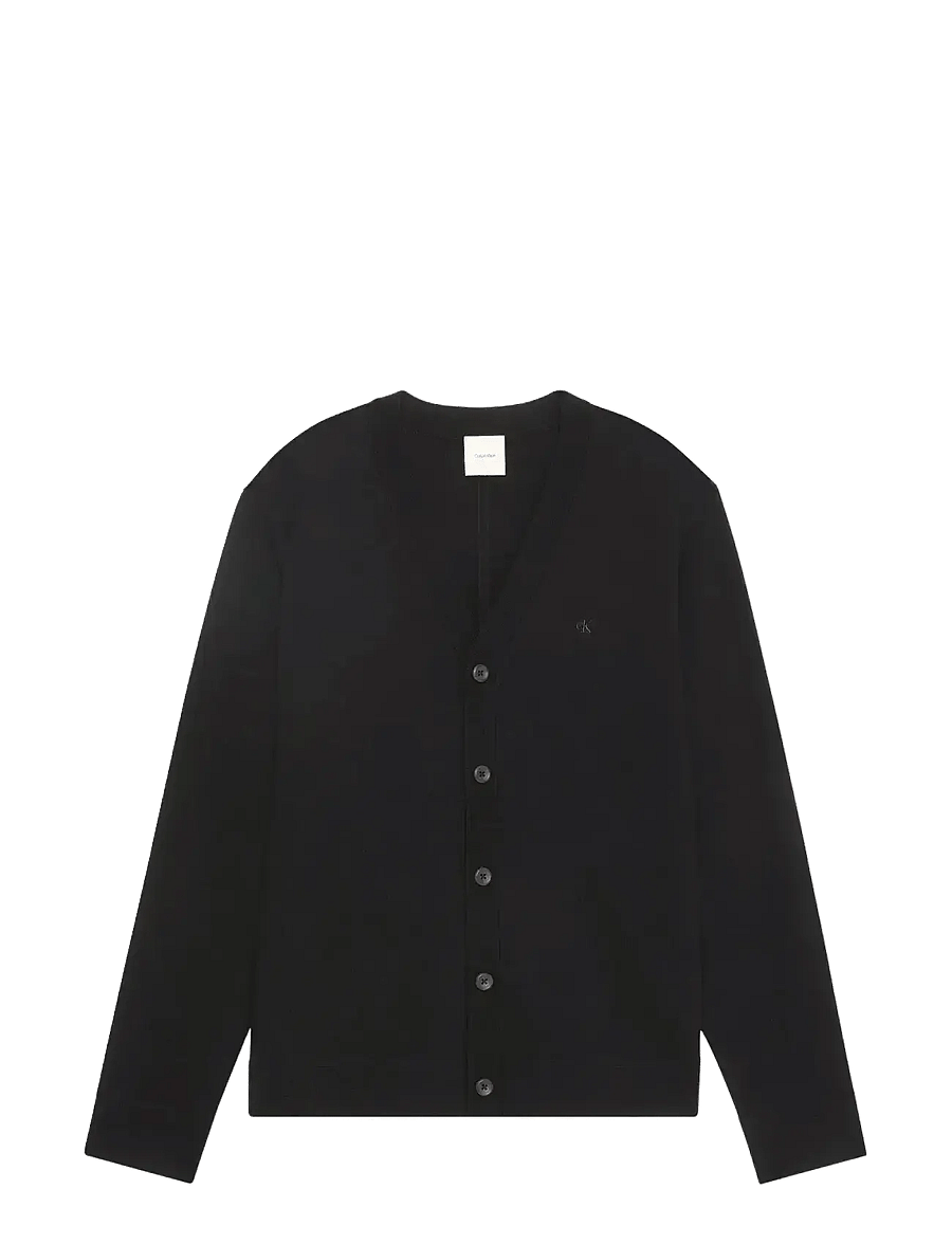 Calvin Klein - LS 100% MERINO CARDIGAN 14GG - cardigans - black - 1