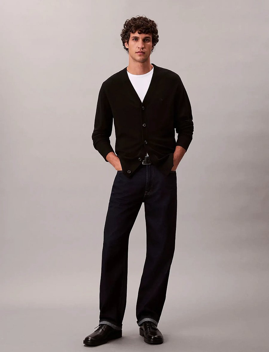 Calvin Klein - LS 100% MERINO CARDIGAN 14GG - cardigans - black - 0