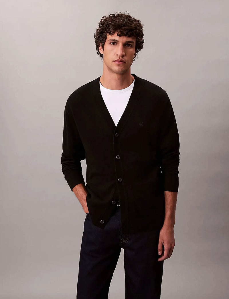 Calvin Klein - LS 100% MERINO CARDIGAN 14GG - koftor - black - 2