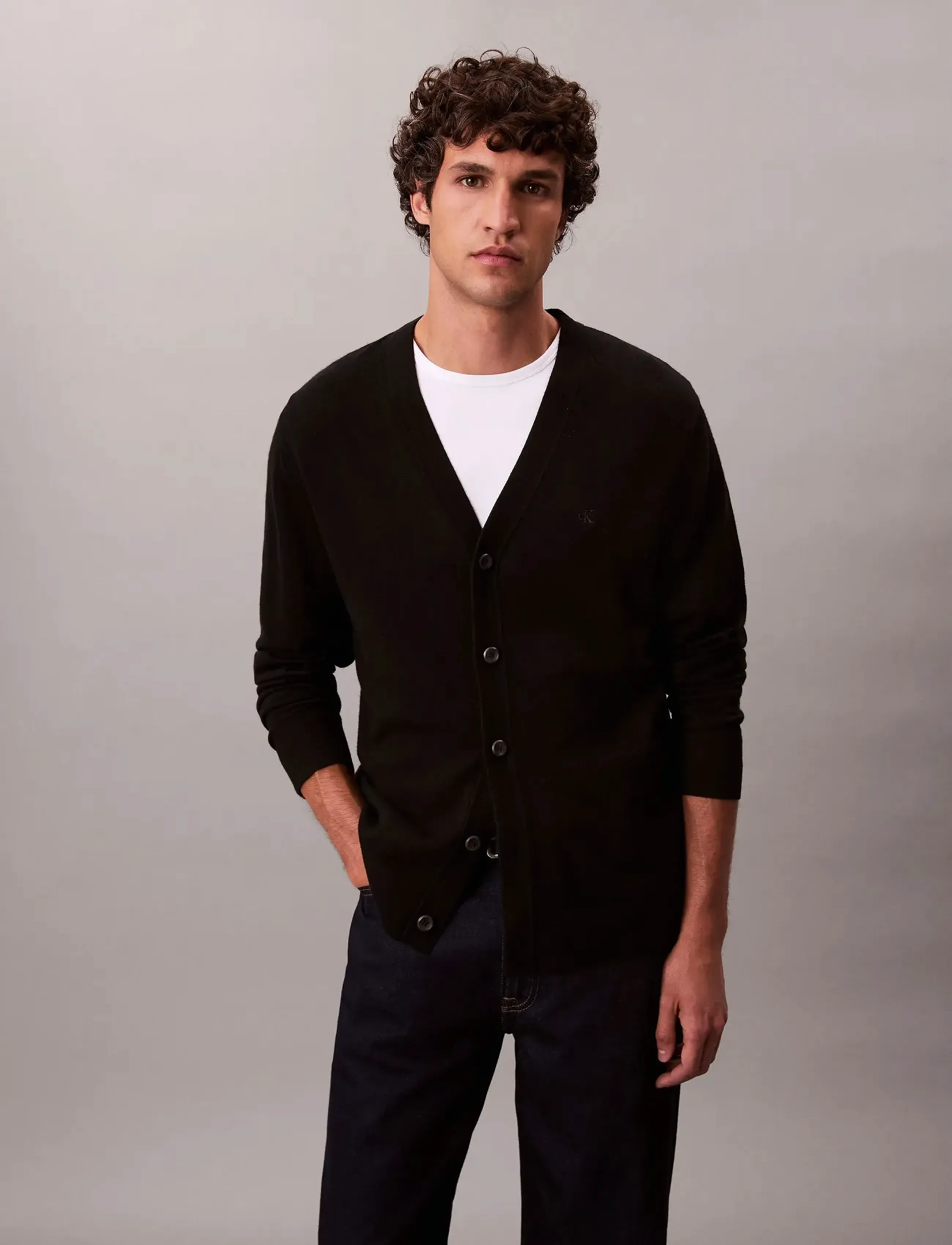 Calvin Klein - LS 100% MERINO CARDIGAN 14GG - cardigans - black - 2