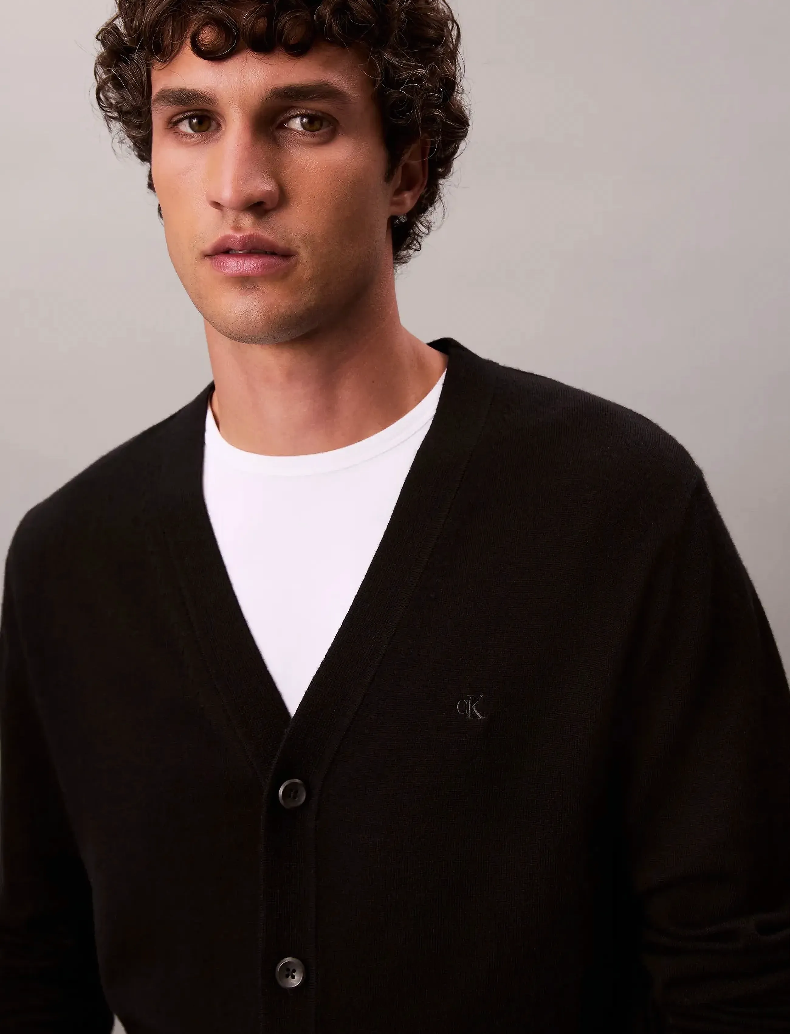 Calvin Klein - LS 100% MERINO CARDIGAN 14GG - cardigans - black - 3