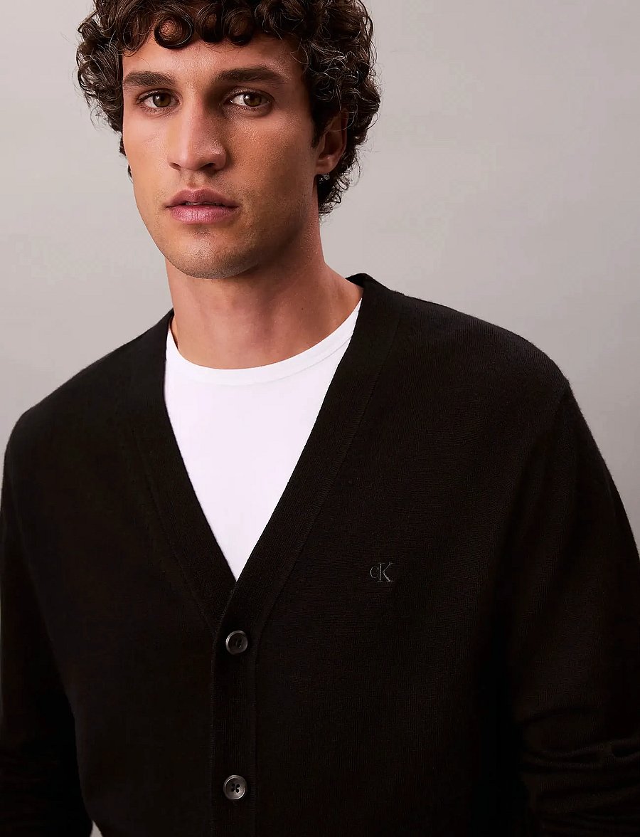 Calvin Klein - LS 100% MERINO CARDIGAN 14GG - cardigans - black - 3