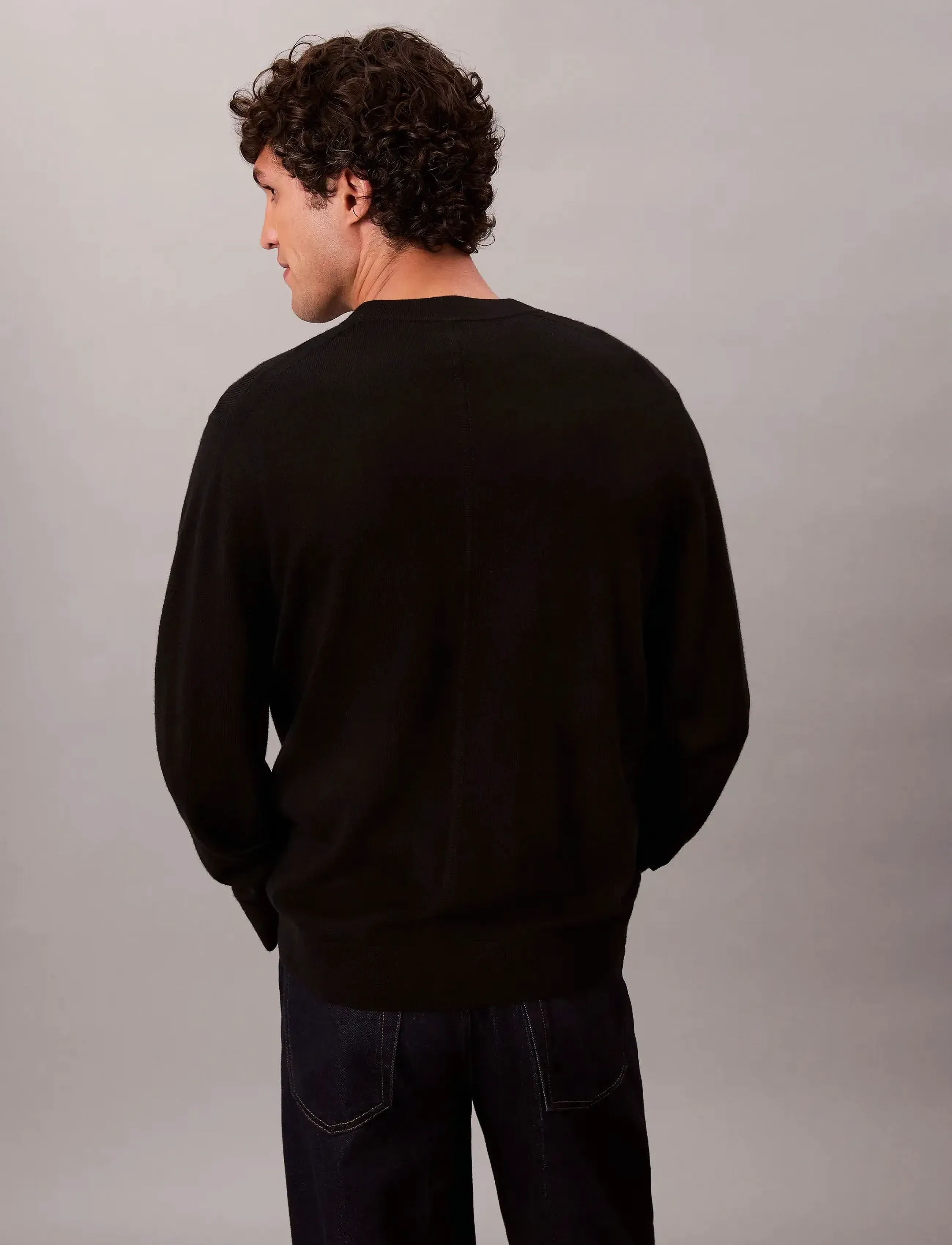 Calvin Klein - LS 100% MERINO CARDIGAN 14GG - cardigans - black - 4