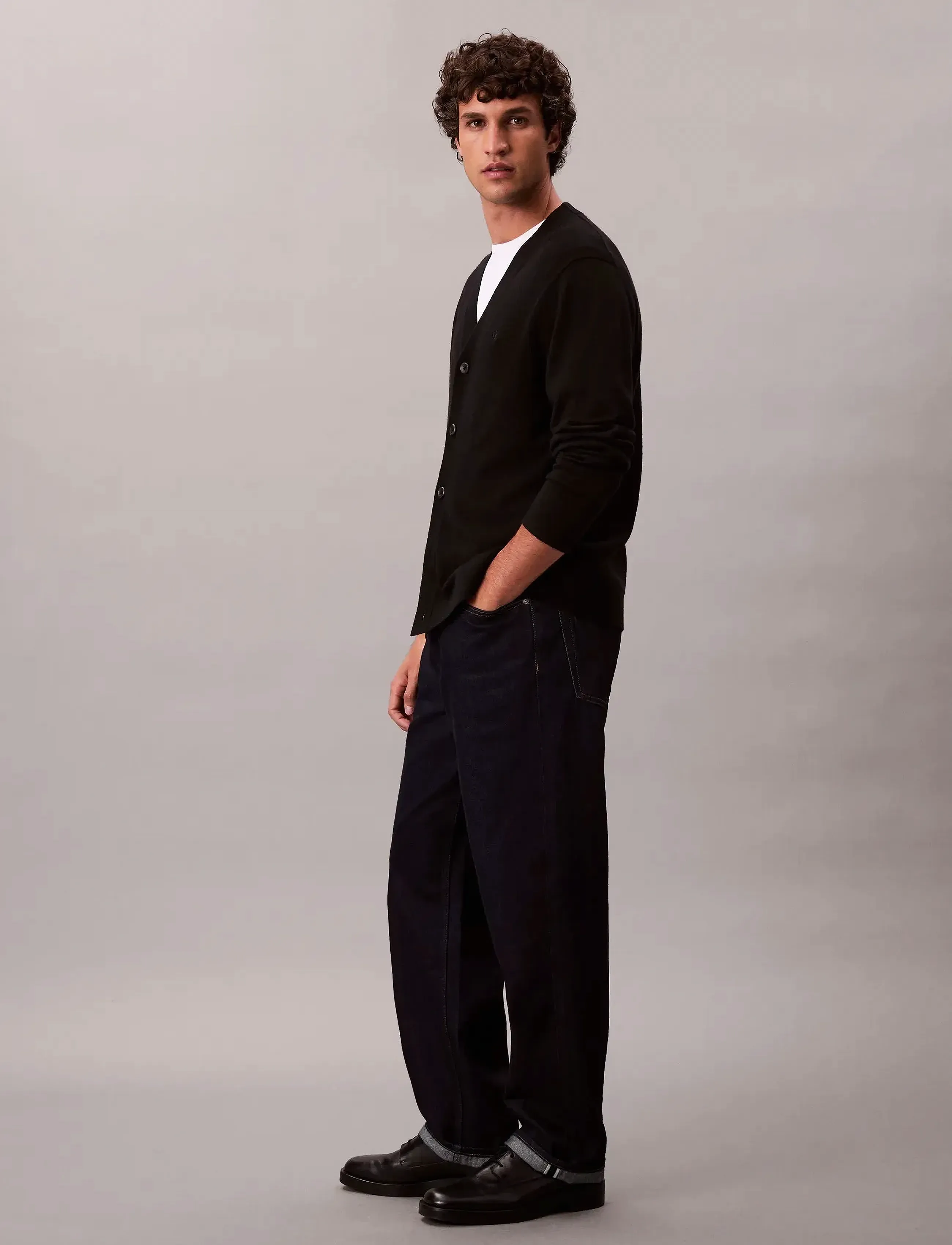 Calvin Klein - LS 100% MERINO CARDIGAN 14GG - cardigans - black - 5