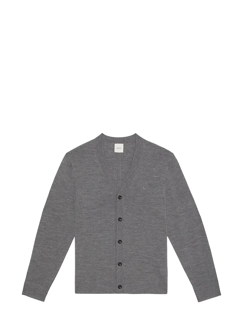Calvin Klein - LS 100% MERINO CARDIGAN 14GG - koftor - med grey htr - 1