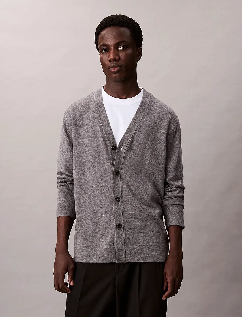 Calvin Klein - LS 100% MERINO CARDIGAN 14GG - koftor - med grey htr - 0