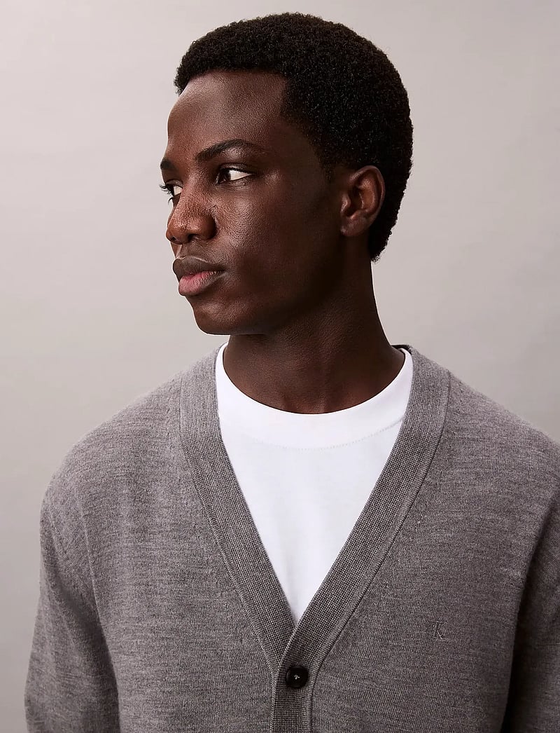 Calvin Klein - LS 100% MERINO CARDIGAN 14GG - koftor - med grey htr - 2