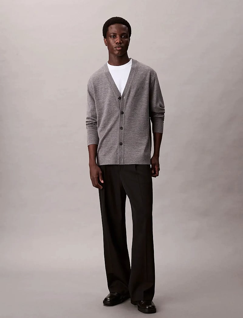 Calvin Klein - LS 100% MERINO CARDIGAN 14GG - koftor - med grey htr - 3