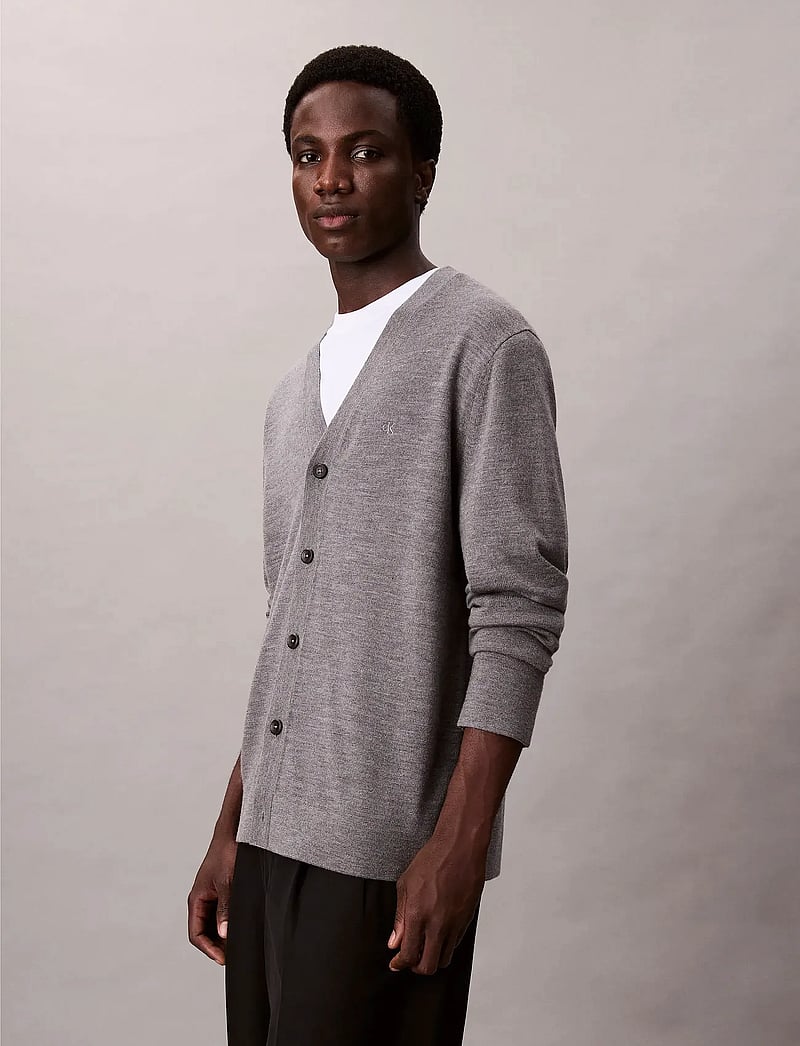 Calvin Klein - LS 100% MERINO CARDIGAN 14GG - koftor - med grey htr - 5