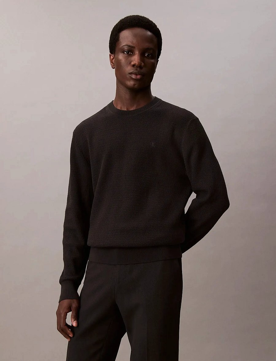 Calvin Klein - LS TEXTURE CTTN CREWNK SWEATER 1 - rundhals - black - 3