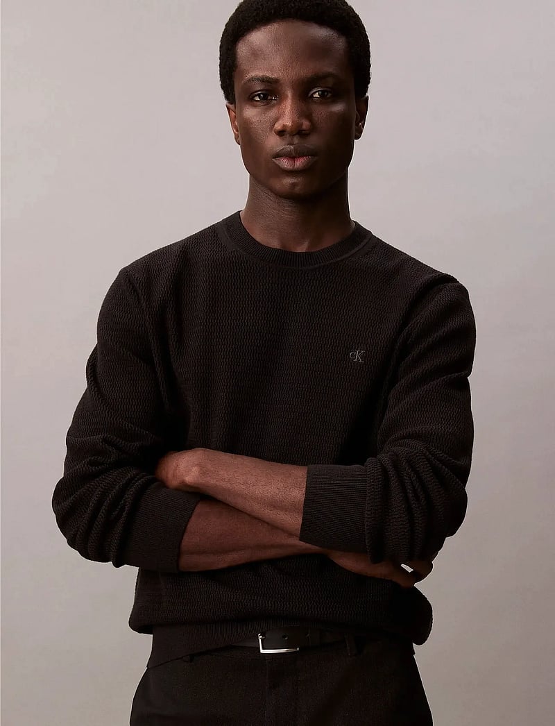 Calvin Klein - LS TEXTURE CTTN CREWNK SWEATER 1 - rundhalsad - black - 4