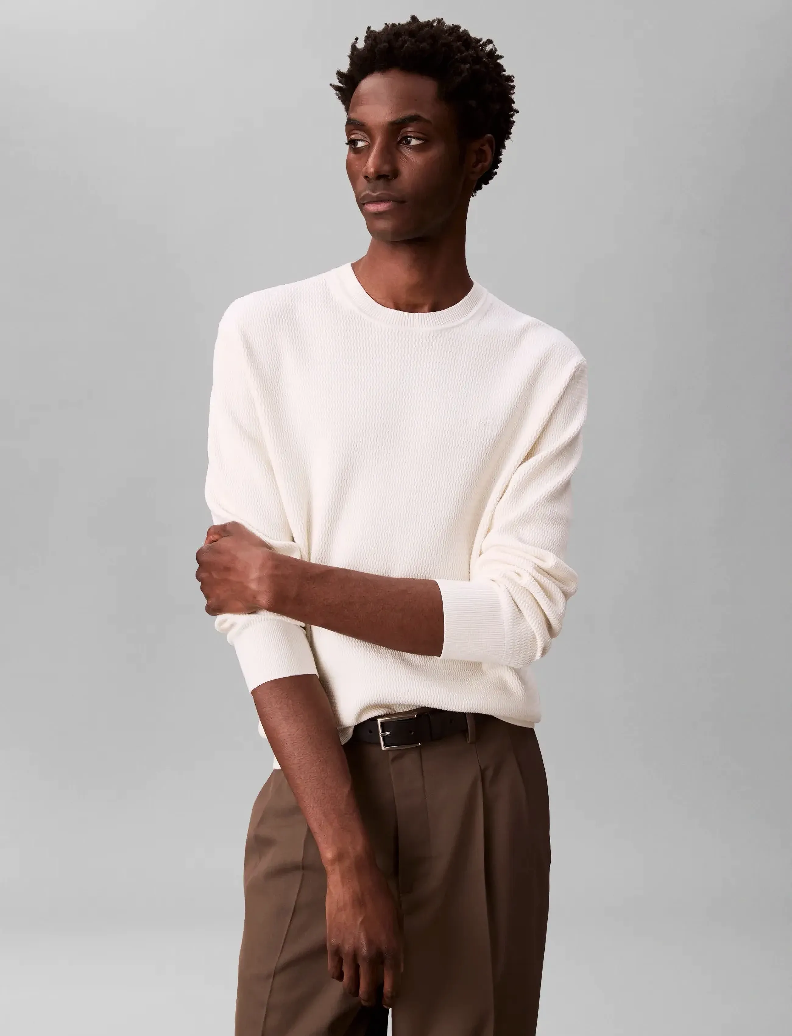 Calvin Klein - LS TEXTURE CTTN CREWNK SWEATER 1 - Ümmarguse kaelusega kudumid - tofu - 3