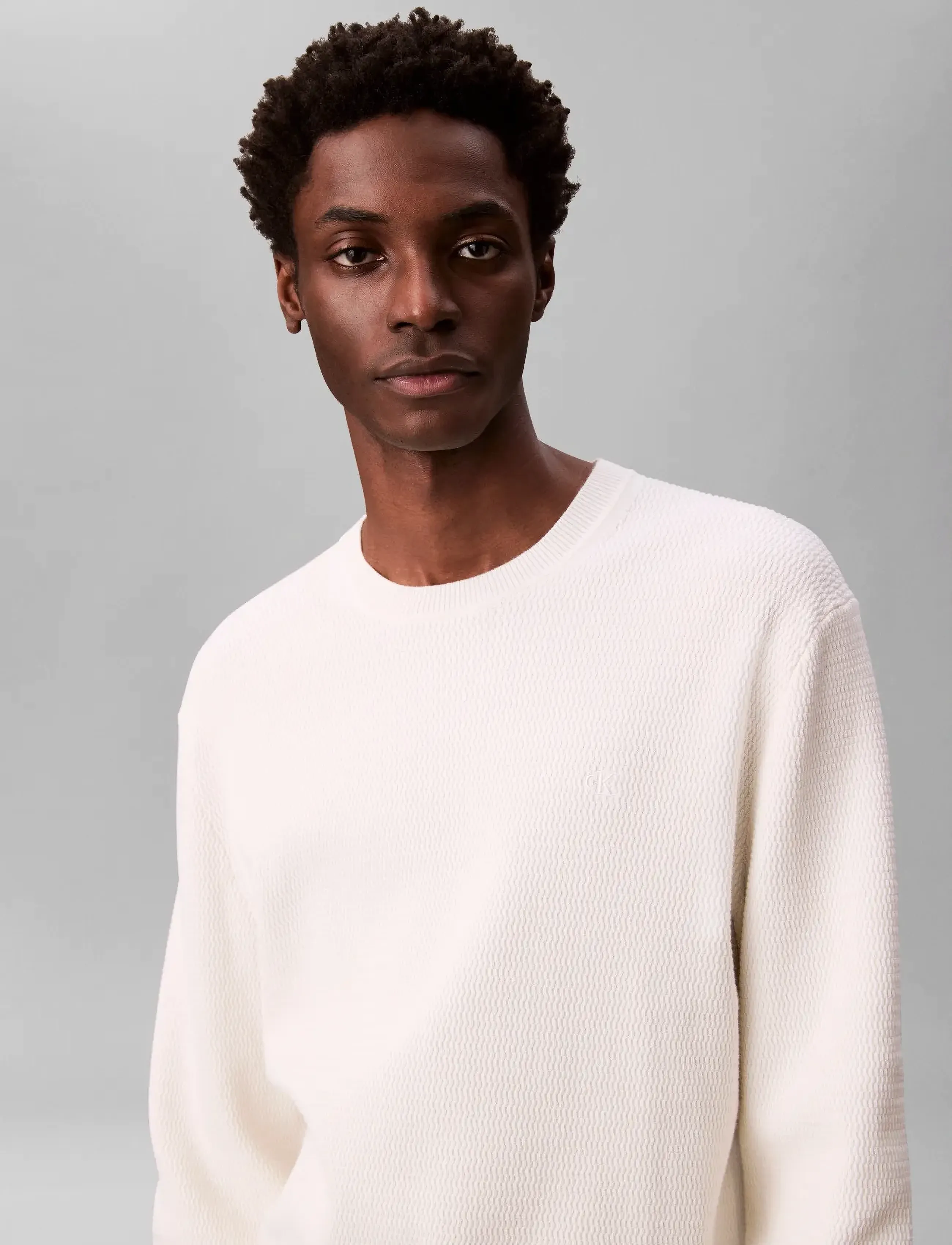 Calvin Klein - LS TEXTURE CTTN CREWNK SWEATER 1 - Ümmarguse kaelusega kudumid - tofu - 4