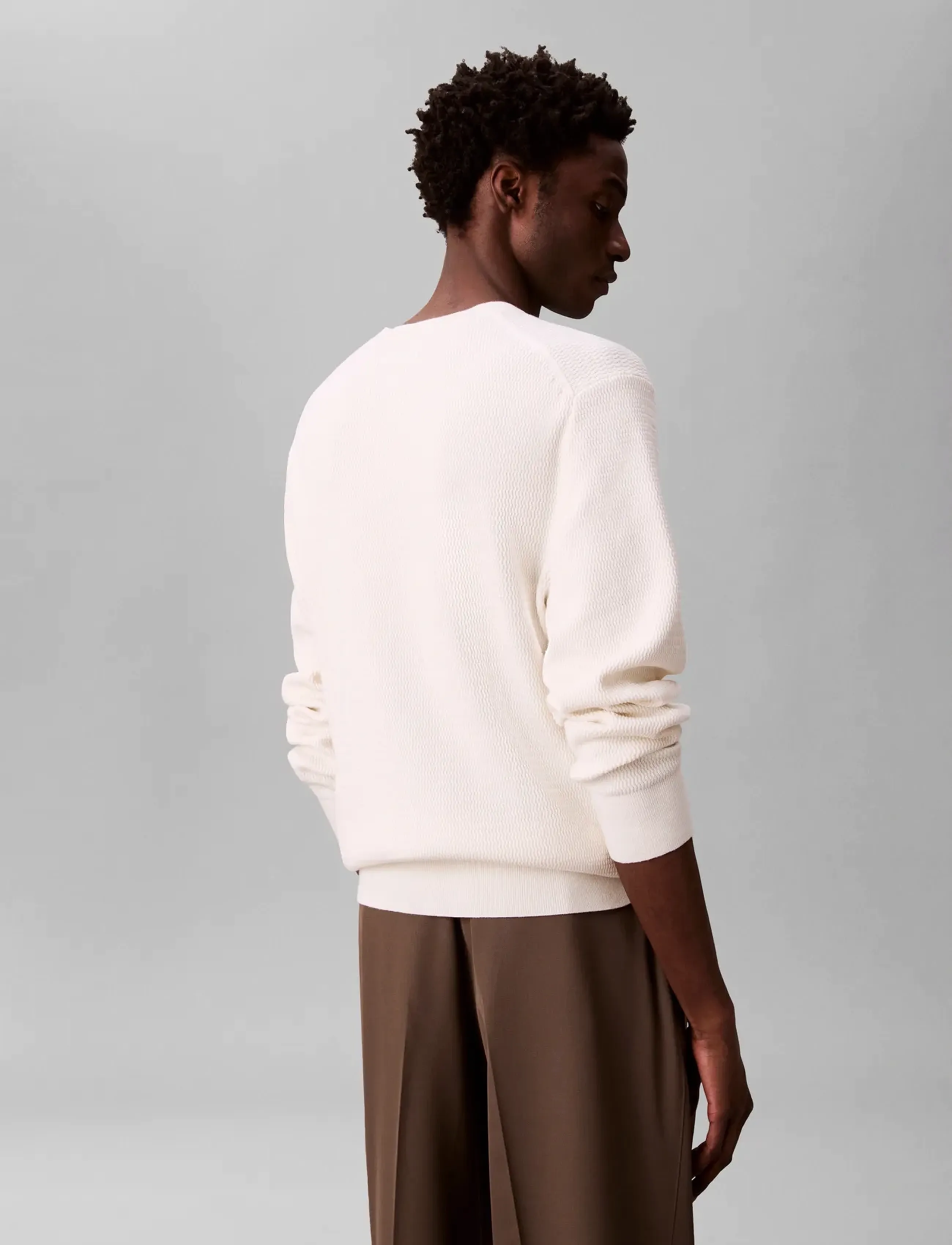 Calvin Klein - LS TEXTURE CTTN CREWNK SWEATER 1 - Ümmarguse kaelusega kudumid - tofu - 5