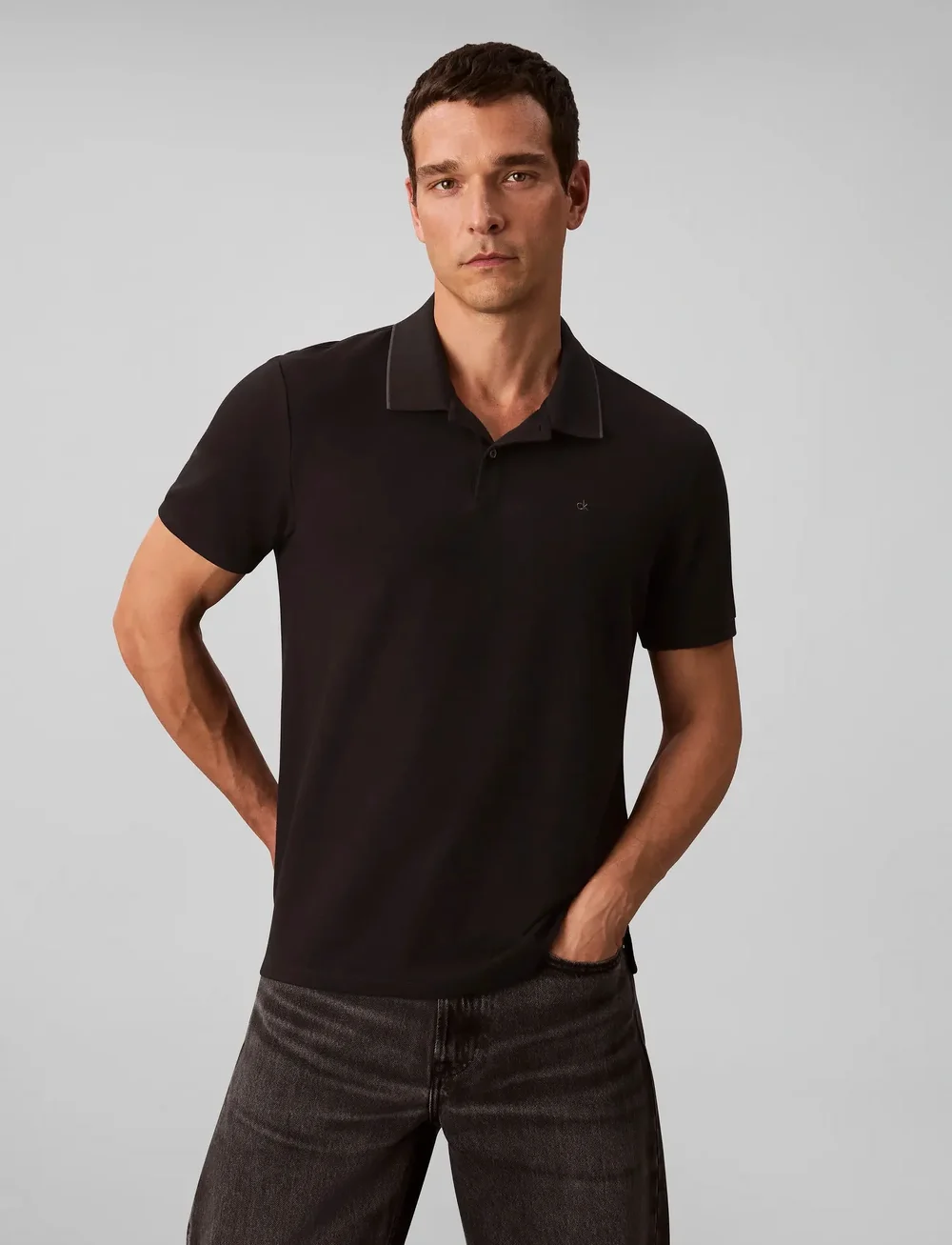 Calvin Klein - SS REFINED PIQUE TIPPED CLASSIC - short-sleeved polos - black - 0