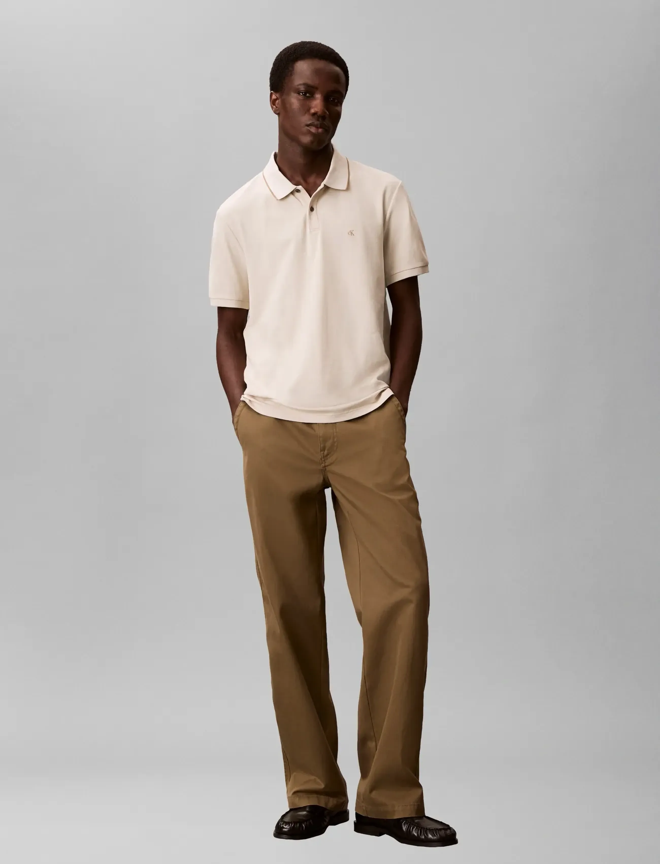 Calvin Klein Ss Refined Pique Tipped Classic, M, Polos, Beige - Short-sleeved, Männerswear