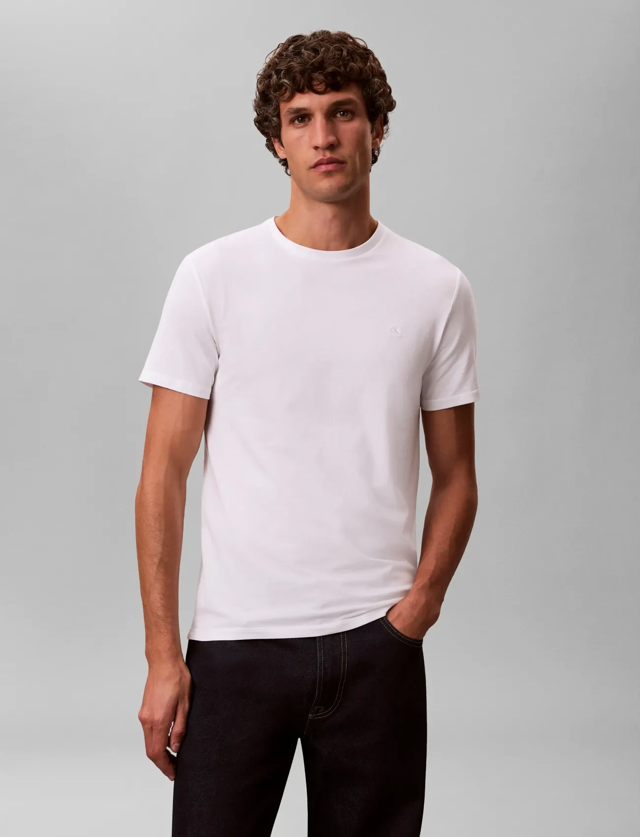 Calvin Klein SS SLIM STRETCH COTTON CREWNK TE - Deals - BRIGHT WHITE / white