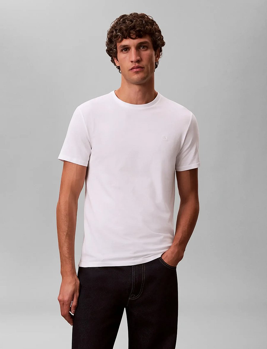 Calvin Klein - SS SLIM STRETCH COTTON CREWNK TE - short-sleeved t-shirts - bright white - 0