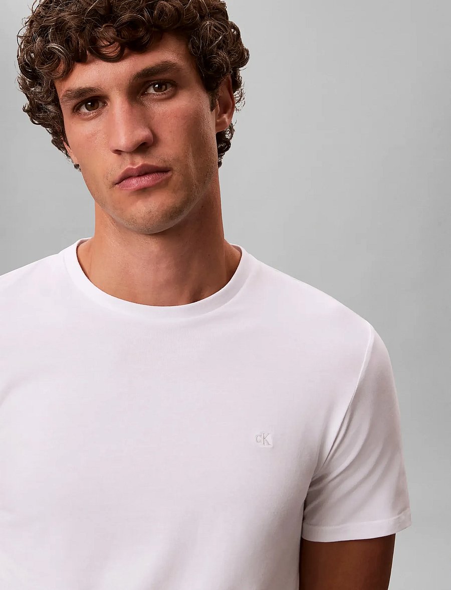 Calvin Klein - SS SLIM STRETCH COTTON CREWNK TE - short-sleeved t-shirts - bright white - 4