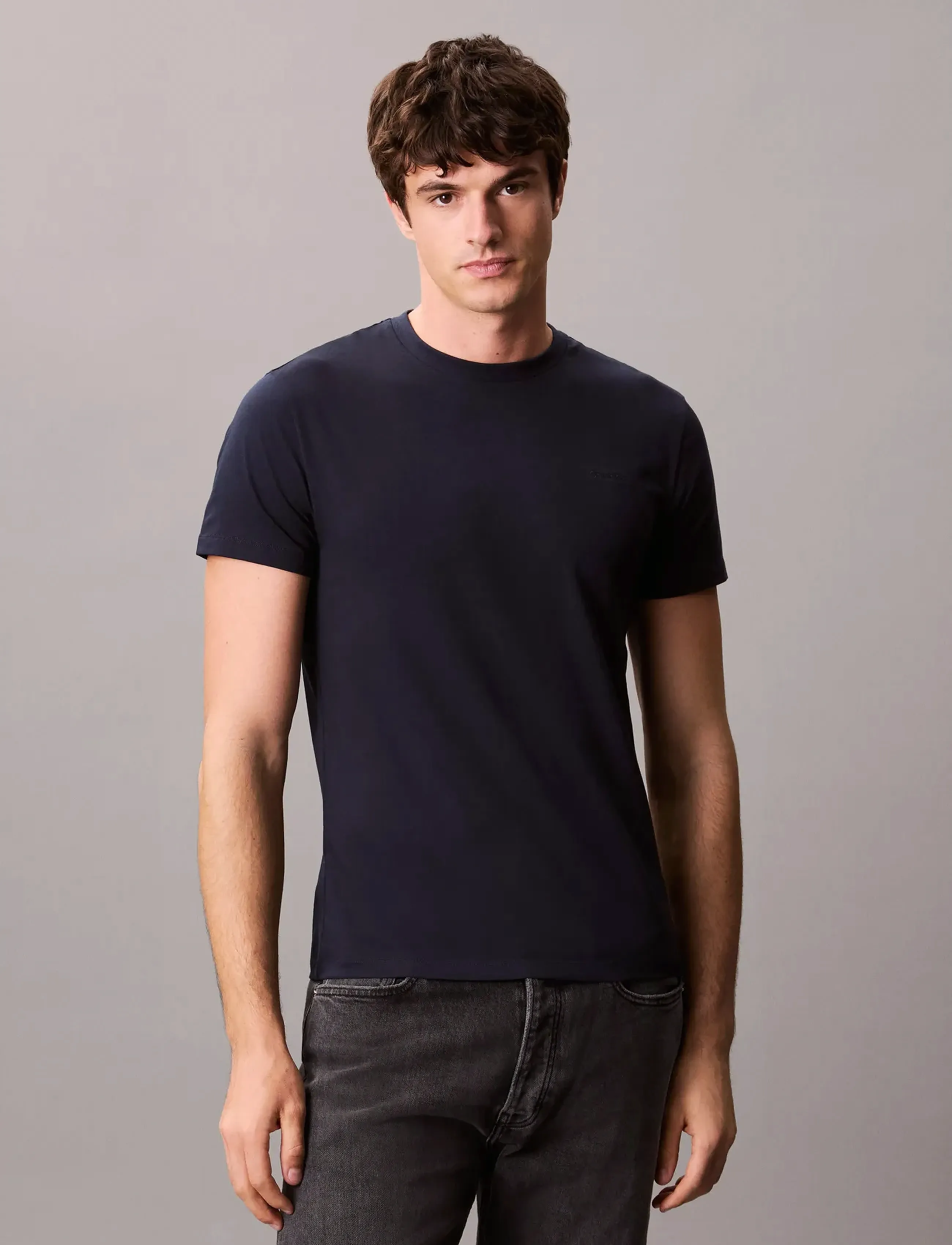 Calvin Klein SS SLIM STRETCH COTTON CREWNK TE - Kläder - DARK SAPPHIRE / navy
