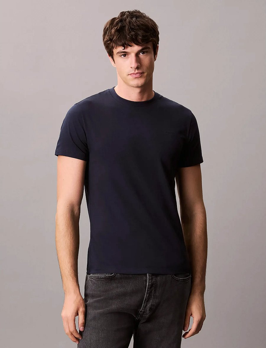 Calvin Klein - SS SLIM STRETCH CTTN MONOGRM TEE - short-sleeved t-shirts - dark sapphire - 0