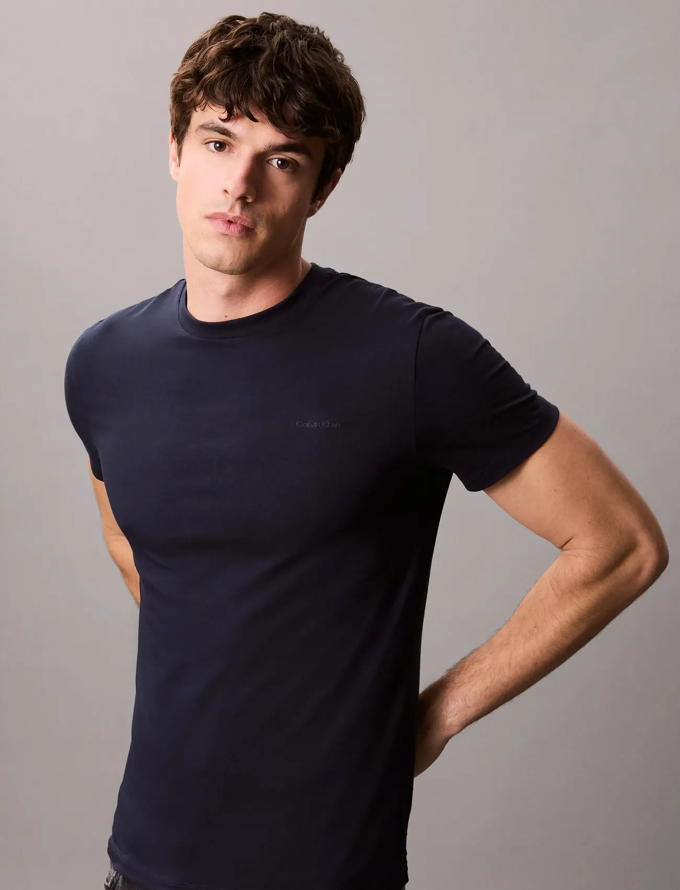 Calvin Klein - SS SLIM STRETCH COTTON CREWNK TE - kortärmade t-shirts - dark sapphire - 4
