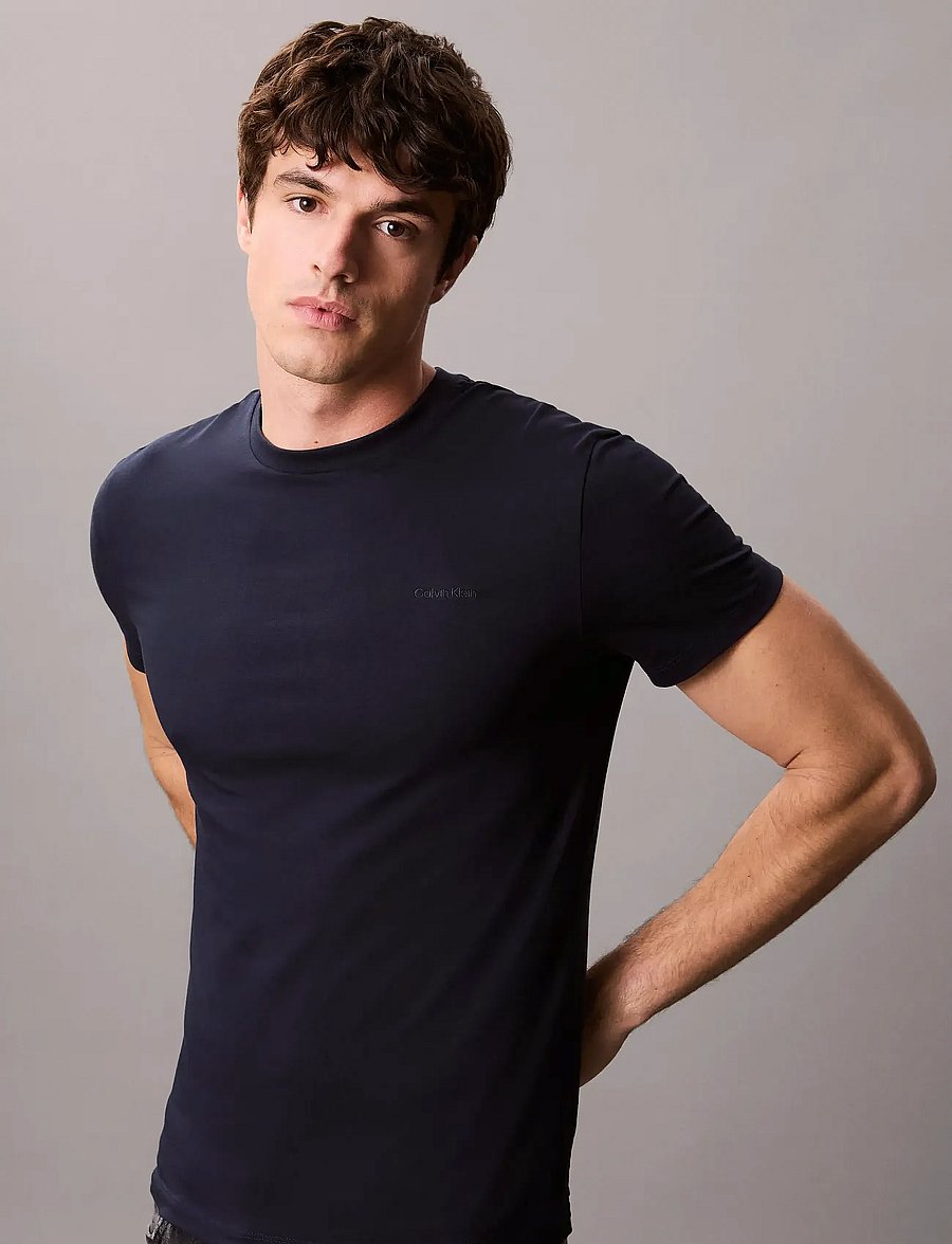 Calvin Klein - SS SLIM STRETCH CTTN MONOGRM TEE - short-sleeved t-shirts - dark sapphire - 4