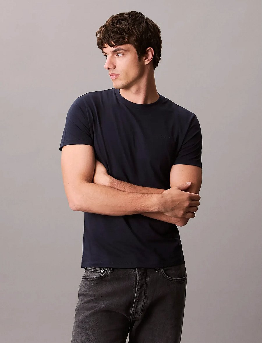 Calvin Klein - SS SLIM STRETCH CTTN MONOGRM TEE - short-sleeved t-shirts - dark sapphire - 5