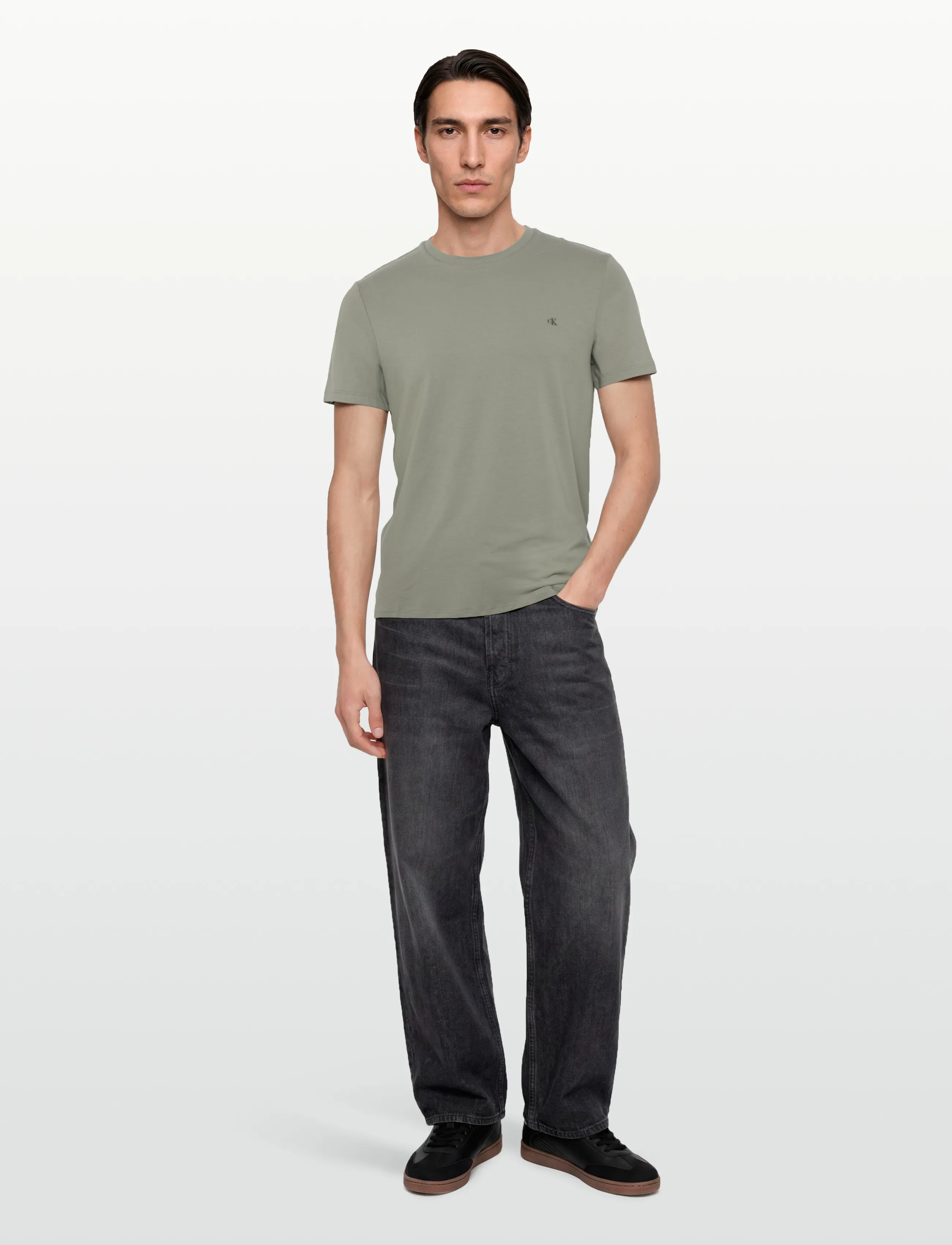 Calvin Klein SS SLIM STRETCH MONOGRAM TEE - Stutterma bolir - SHADOW / khaki/green