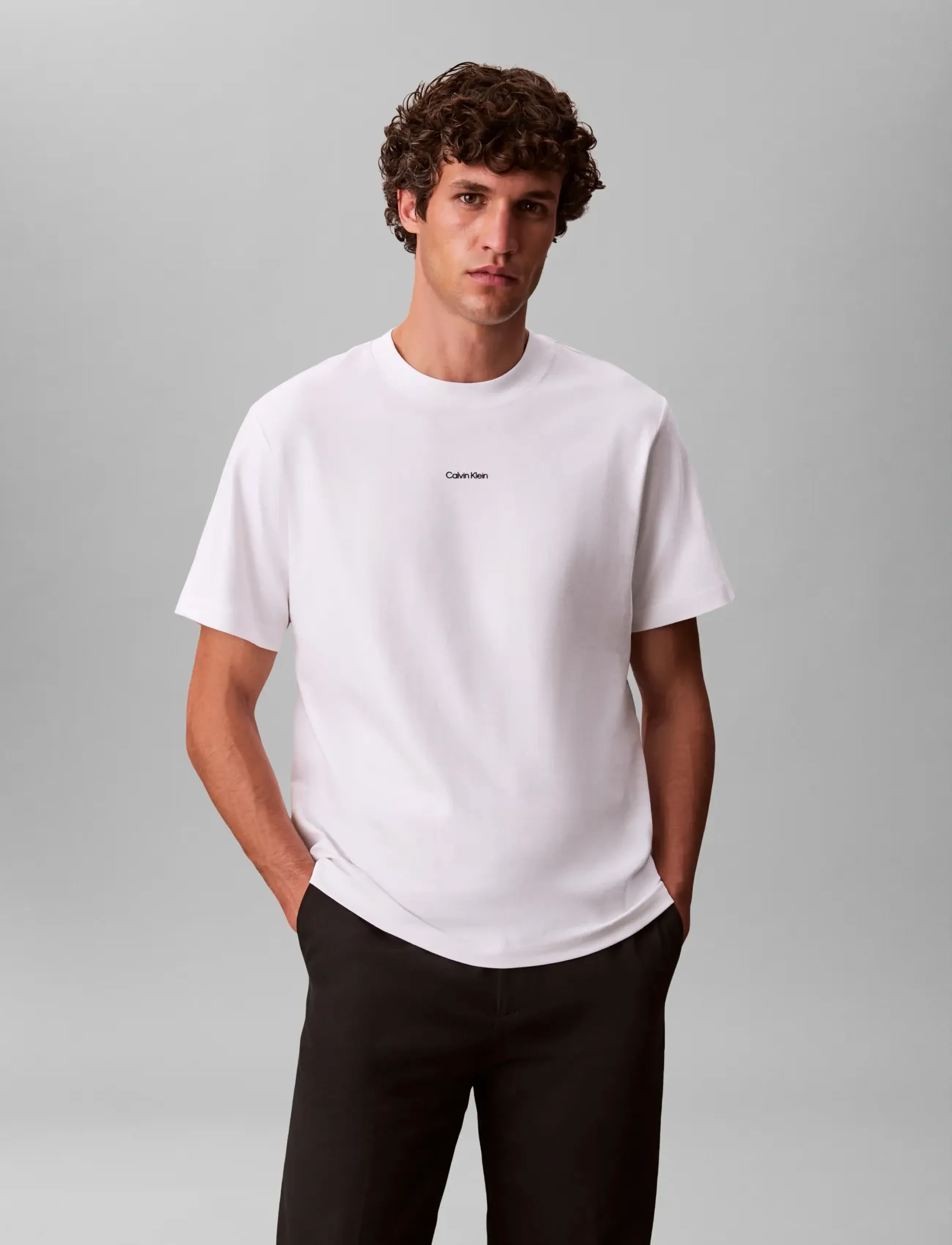 Calvin Klein Ss Stretch Cotton Pique Nano Tee, S, T-shirts, Weiß - Short-sleeved, Männerswear