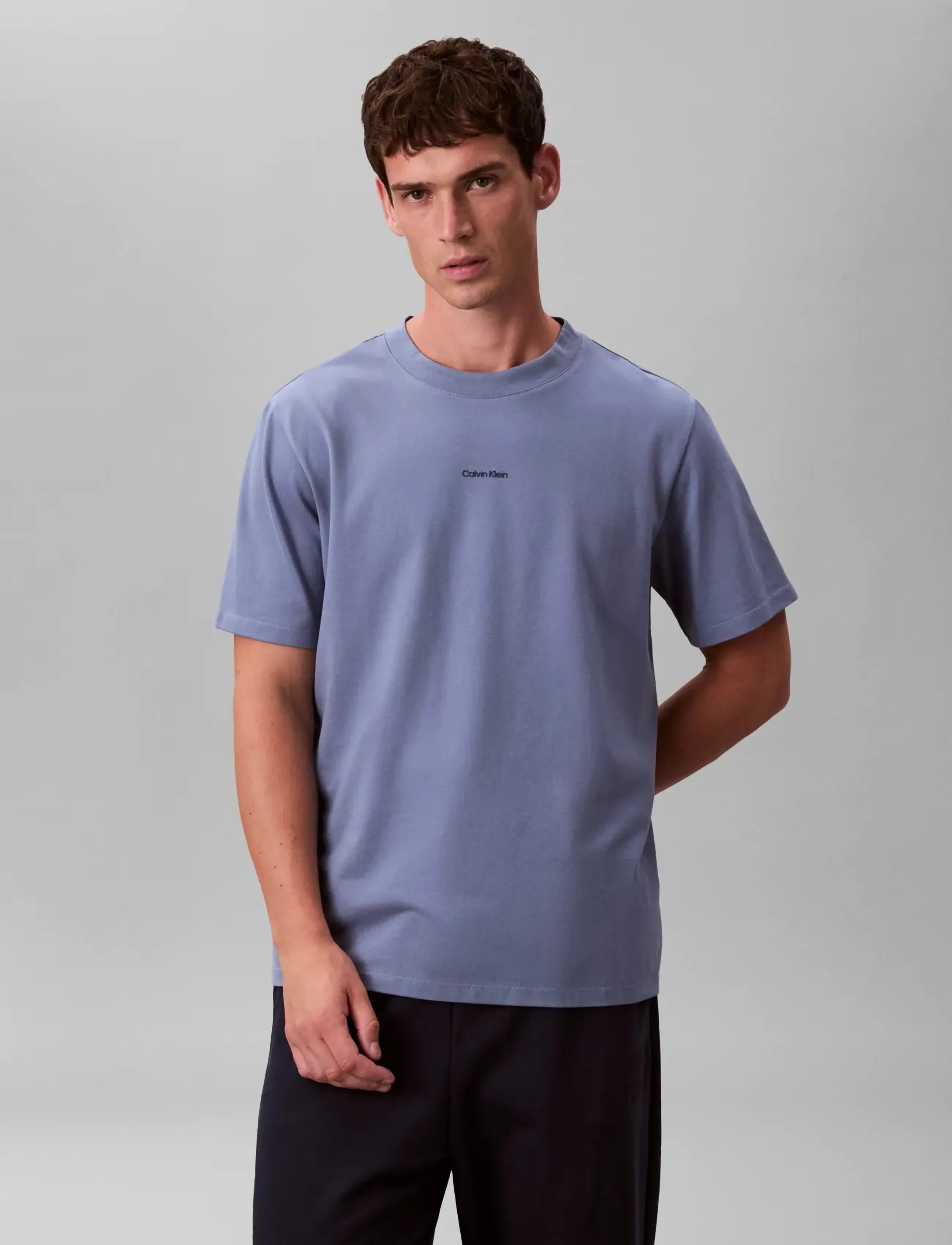Calvin Klein SS STRETCH COTTON PIQUE NANO TEE - T-Shirts - DUSTY SAILOR BLUE / blue