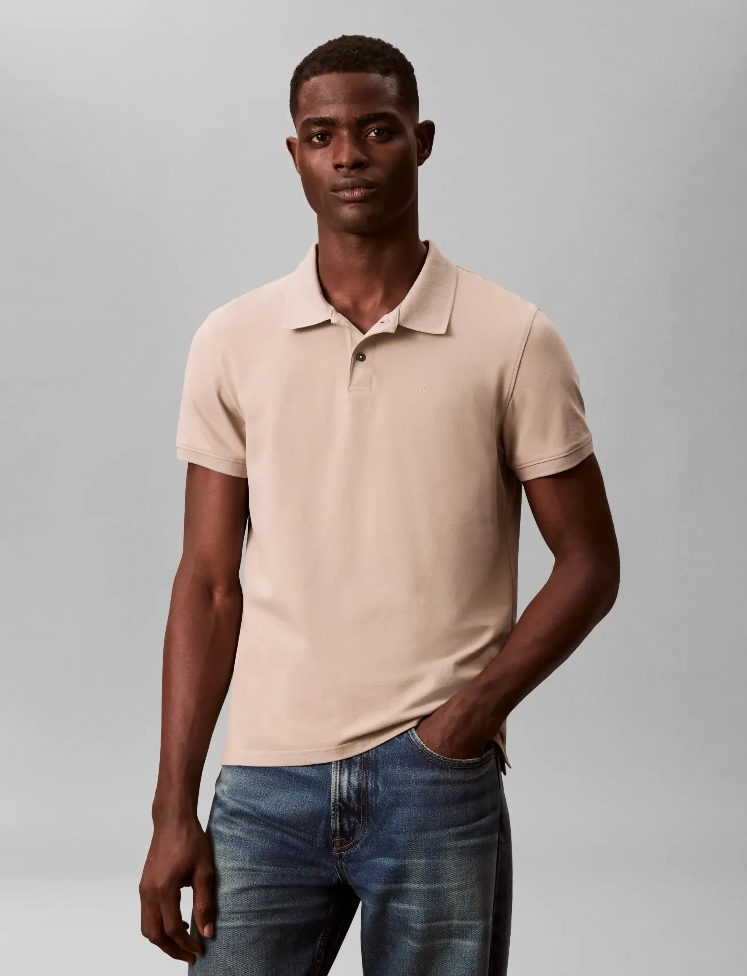 Calvin Klein SS SLIM REFINED PIQUE POLO - Deals - ANCIENT MARBLE / beige