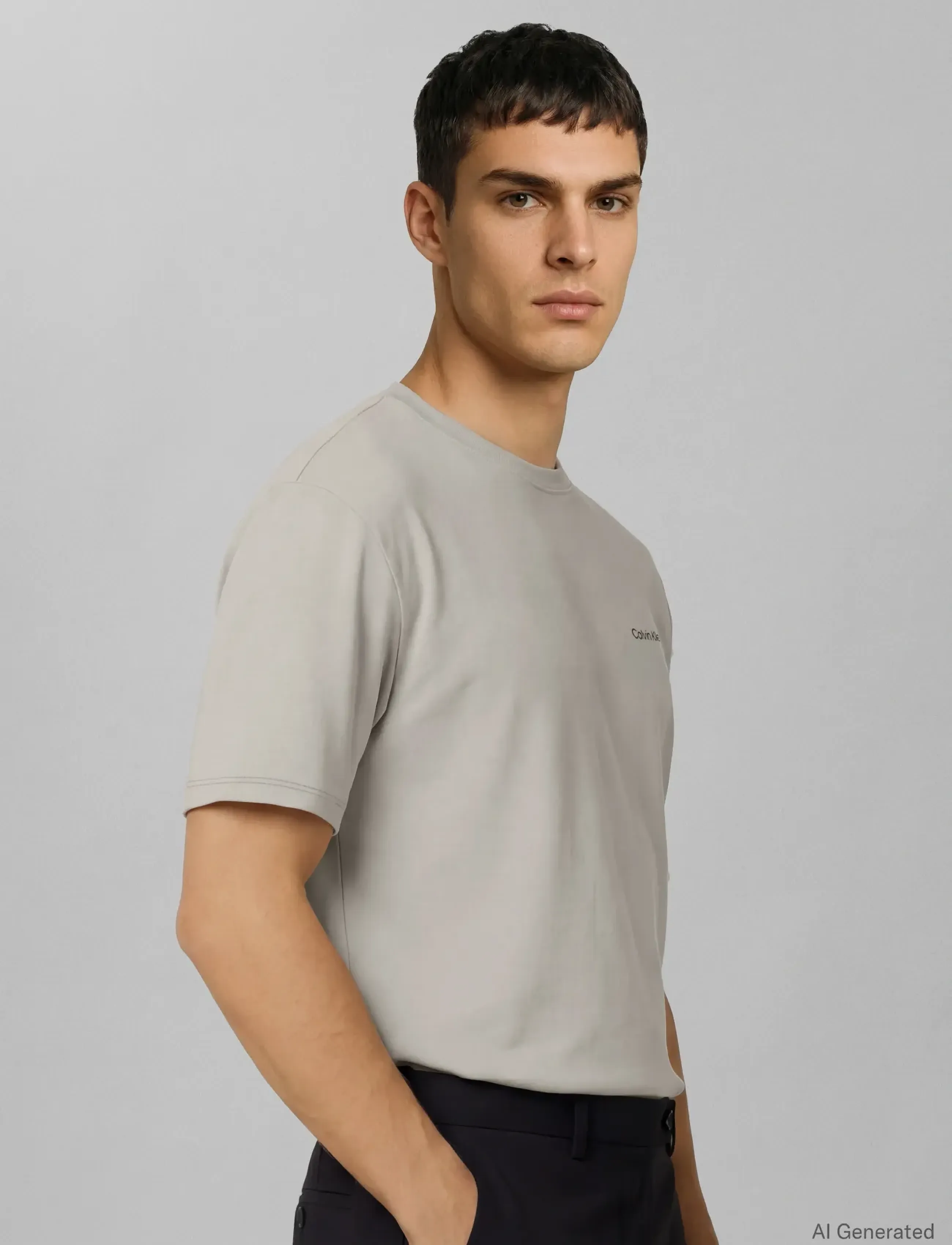 Calvin Klein SS MICRO LOGO CREWNECK TEE - T-shirts - MOONSTRUCK / beige