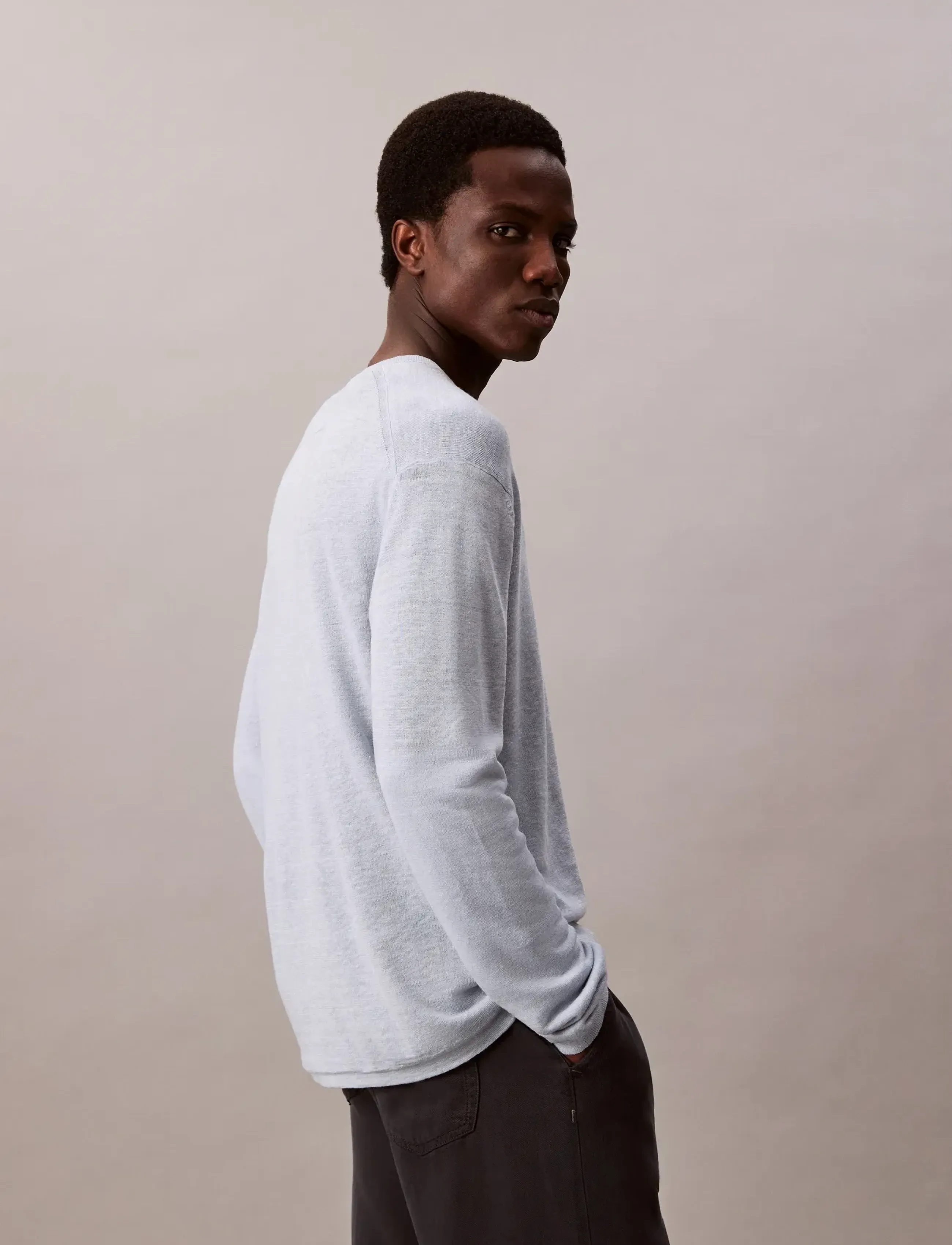 Calvin Klein - LS DOUBLE LAYER ARCHIVE LINEN SW - strik - peace blue - 4