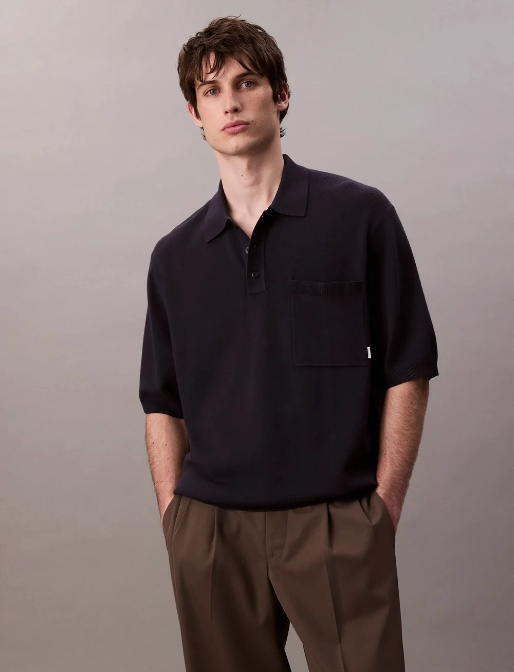 Calvin Klein - SS SNOWY TECH KNIT BOXY POLO SWE - kurzärmelig - night sky - 0