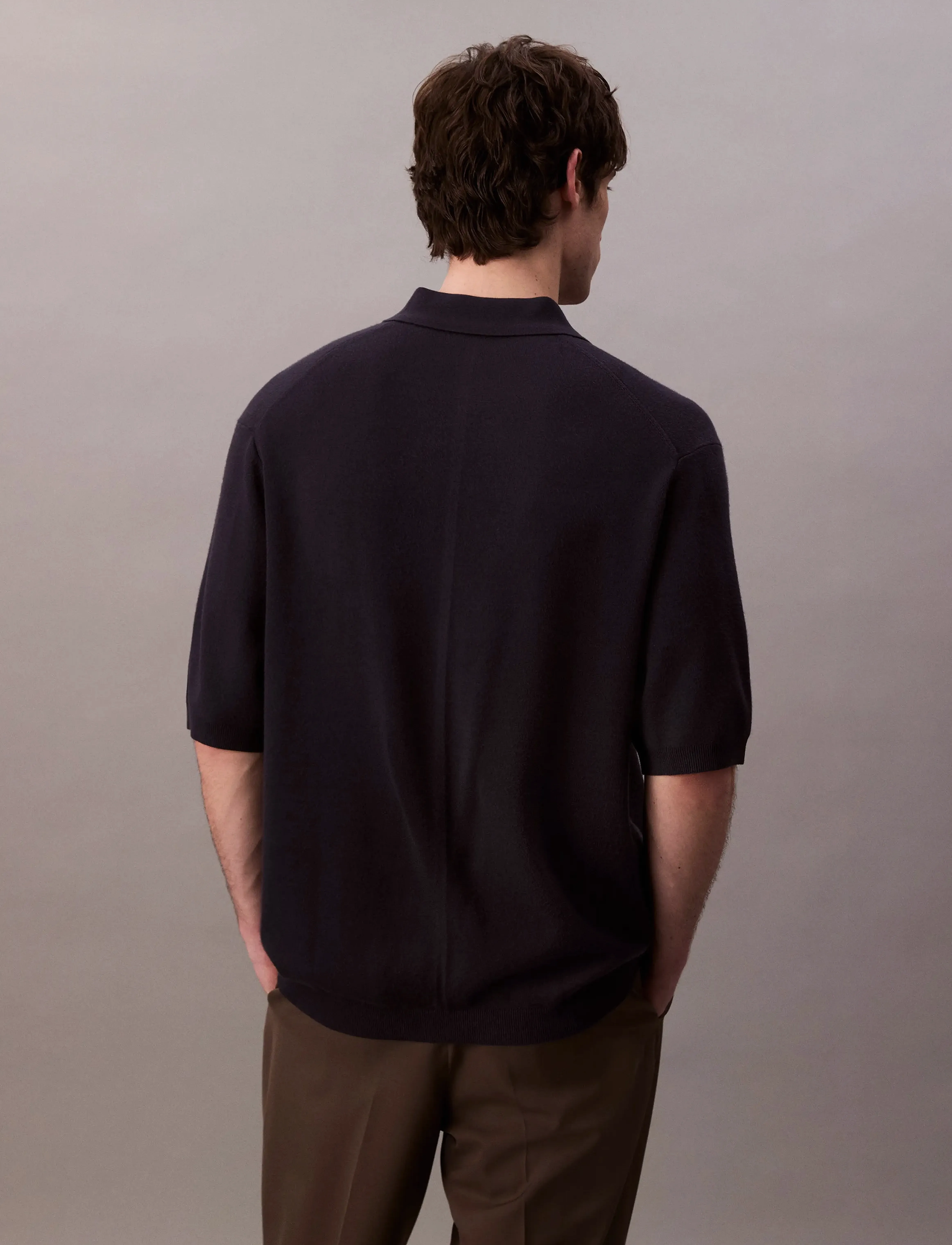 Calvin Klein - SS SNOWY TECH KNIT BOXY POLO SWE - kortærmede poloer - night sky - 3